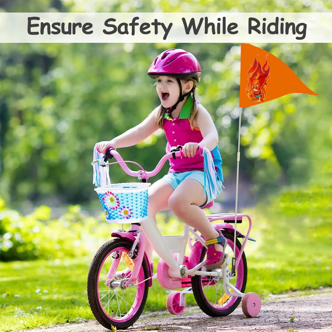 Bandiere Gagliardetto per Bicicletta, Bandierina di Sicurezza in Tela Antistrappo per Bambini, Accessori Bicicletta