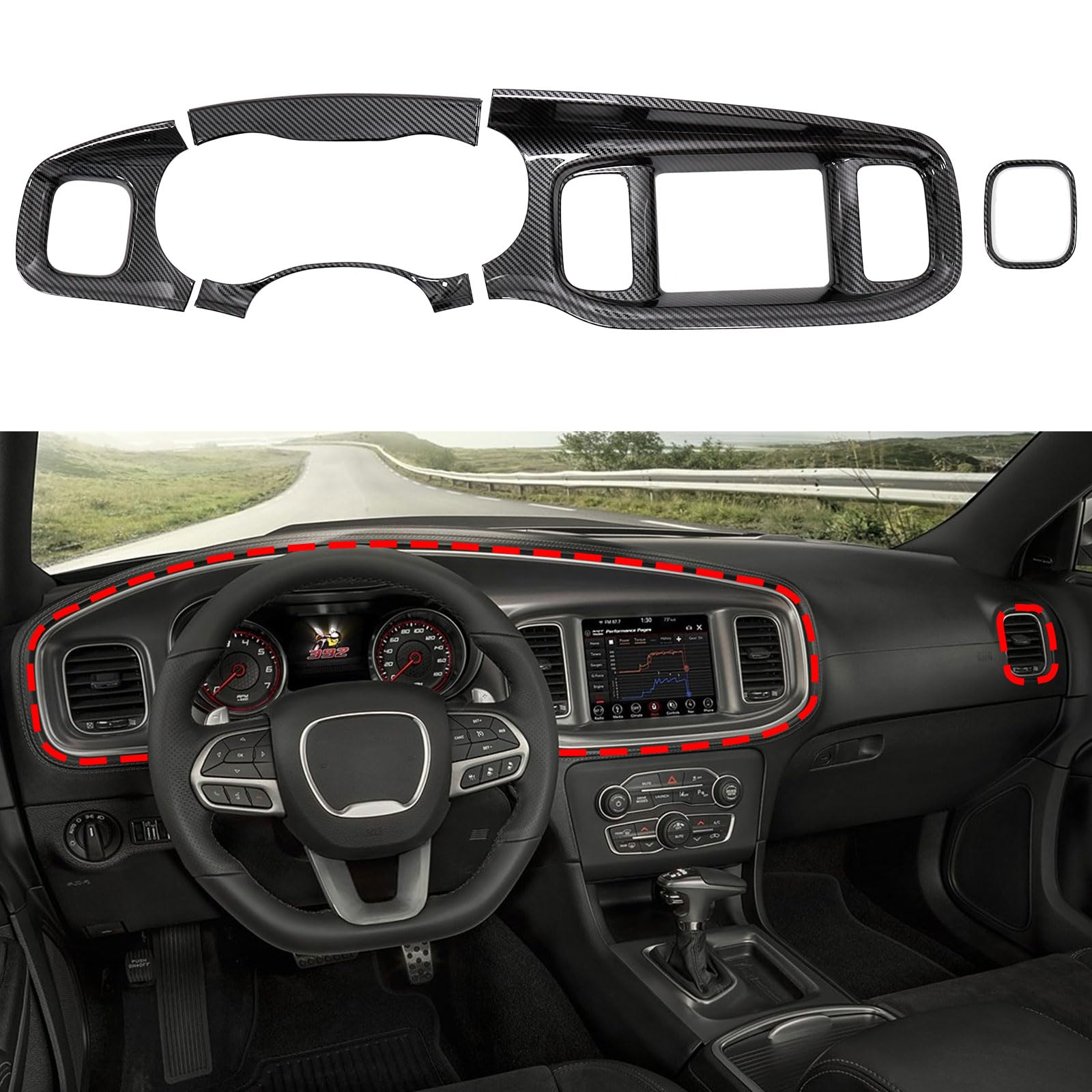 BARONGfor Dodge Charger 2015-2026+ Interior Accessories Center Console Dashboard Air Outlet Trim Protecter Cover - Carbon Fiber Pattern