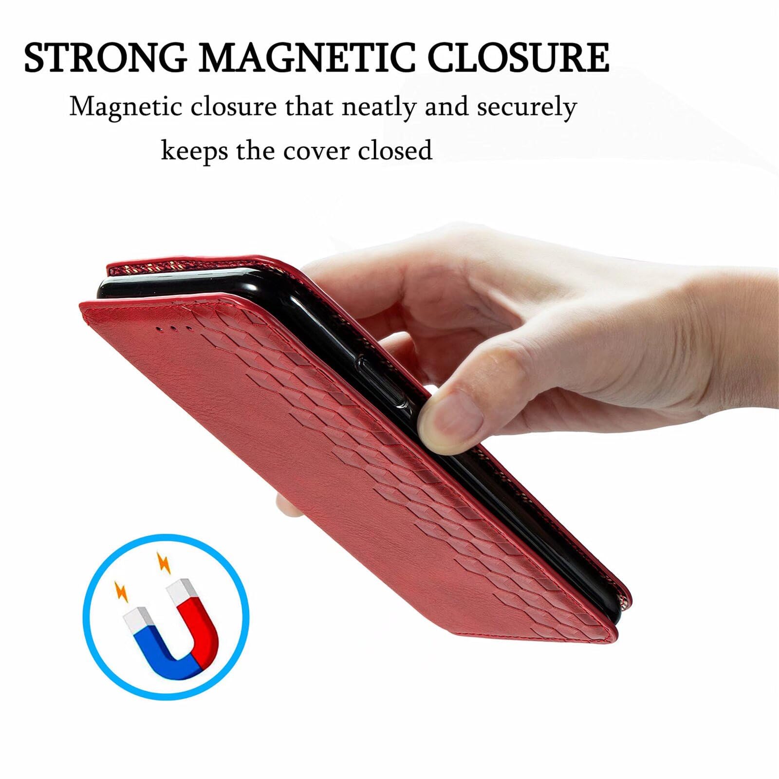 Motorola Moto E14/Moto G04/Moto G24 Case Flip Phone Case Premium PU Leather Wallet Case Shockproof Magnetic Protective with Credit Card Slot View Stand Cover for Motorola Moto E14 / G04 / G24,Red - Image 3