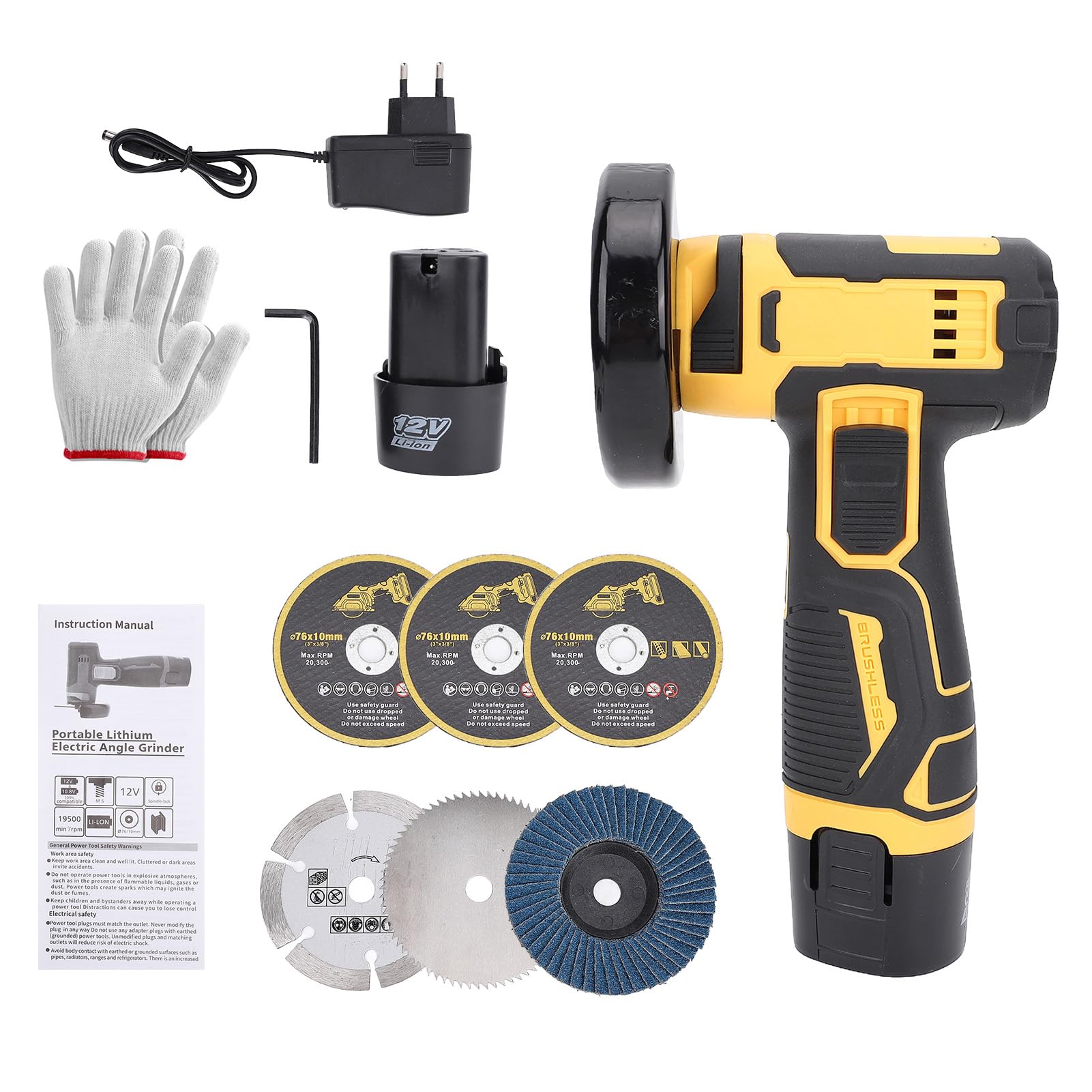 Mini Amoladora Angular, Mulcort Herramienta de corte y pulido de ángulo manual, con 2 baterías recargables, cortador de azulejos multifuncional con 6 discos para ladrillo, madera, acero, piedra