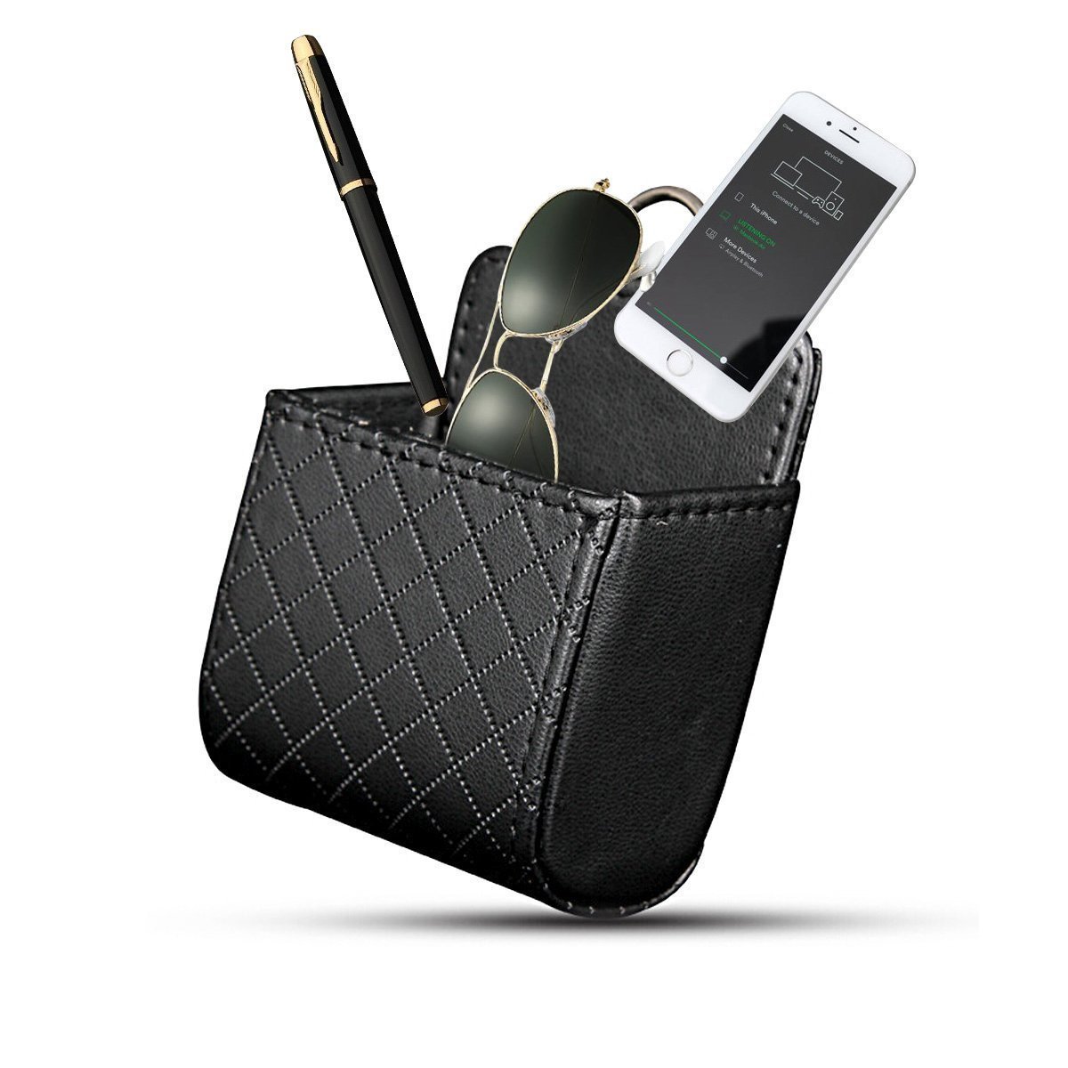 Yosoo Black Fdit Car Seat Back Interior Air Vent Tidy Storage Coin Bag Case Organizer Phone Holder Cell Pouch Box Hook With (Black)