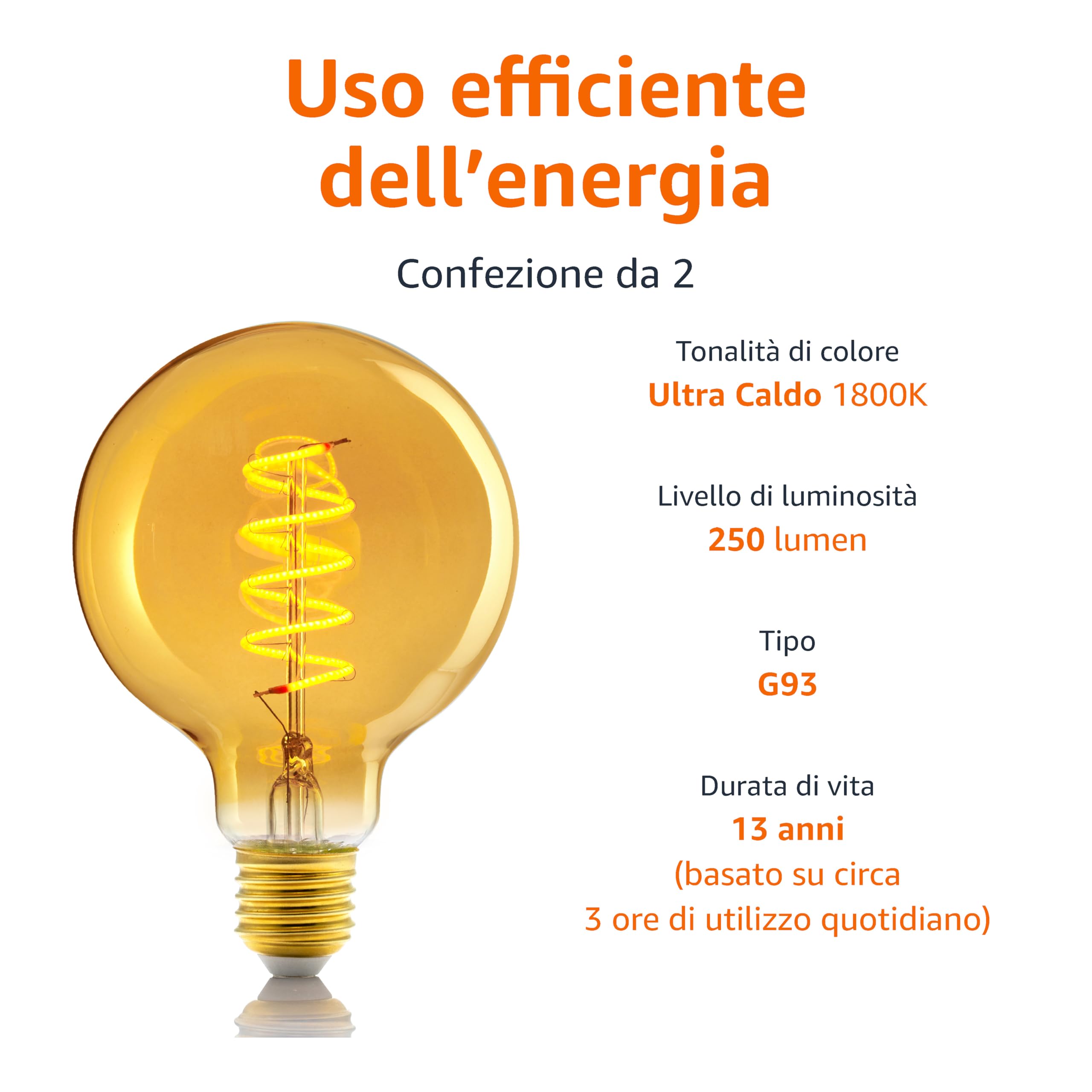 Lampadina LED E27 1W Luce Calda 2200K, Equivalente a 10W, Ambra Mini Golf G40 E27 Lampadine a Filamento LED Vintage Edison, 220V, Non Dimmerabile, 6 Pezzi