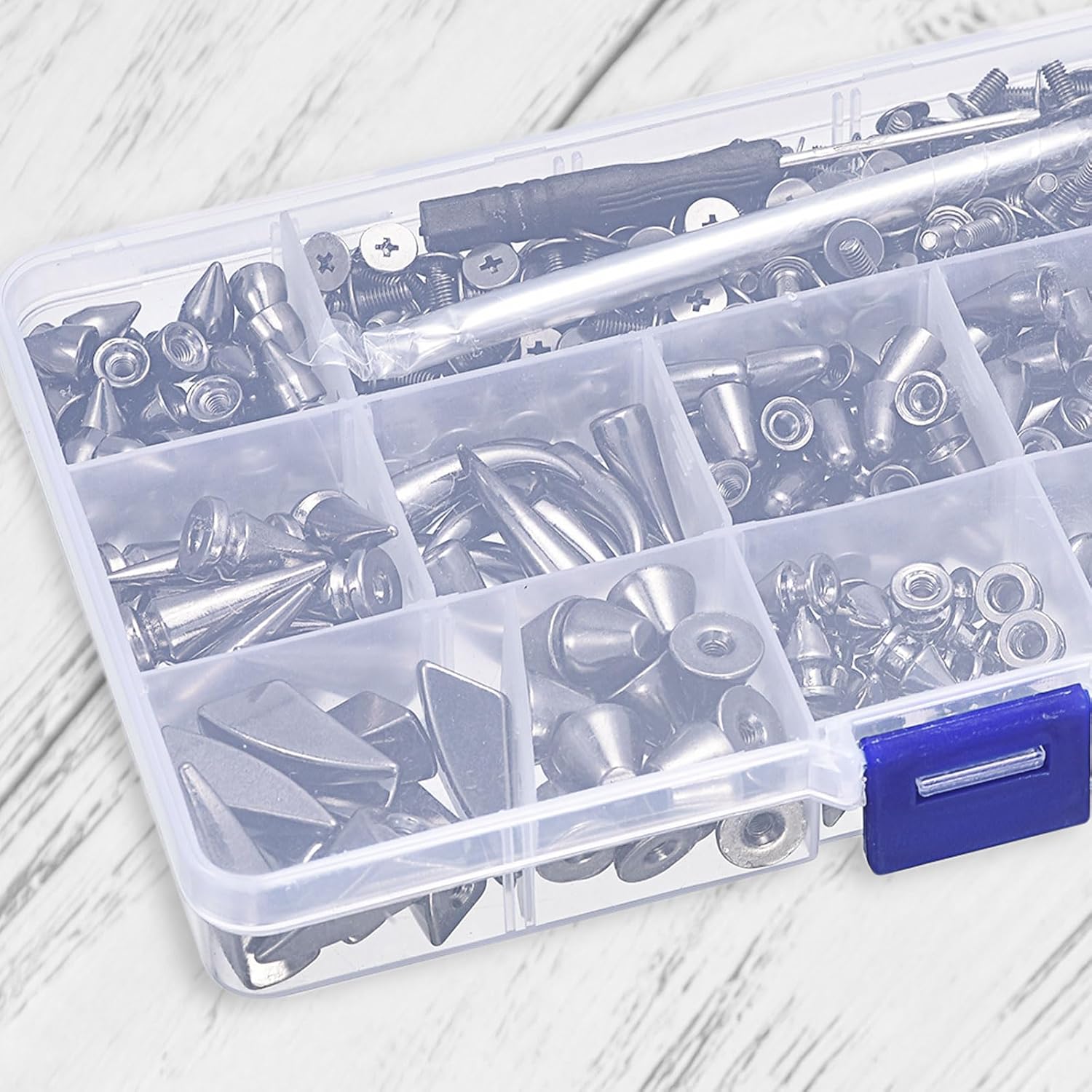 uxcell 270 Sets Mixed Shape Studs and Spikes, 13 Sizes Cone Spikes Studs Rivet Leather Rivets Kit with Install Tools for Leather Craft Clothing Shoes Belts Bags, Black