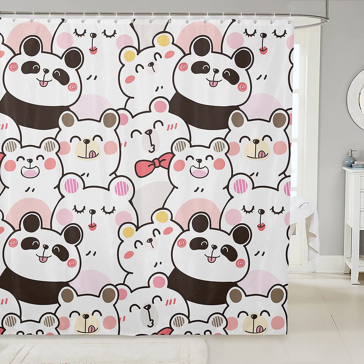 Urocza zasłona prysznicowa z motywem zwierzęcym, panda, dla dzieci, chłopców, dziewczynek, dekoracja pokoju, kreskówka, niedźwiedź, wodoodporna zasłona łazienkowa z 12 haczykami, do wanny