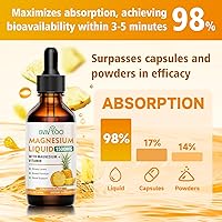 Vista 5 de Líquido de glicinato de magnesio, gotas líquidas de magnesio de alta absorción con fibra de celulosa, bromelina, vitaminas B6 C D y zinc, suplemento