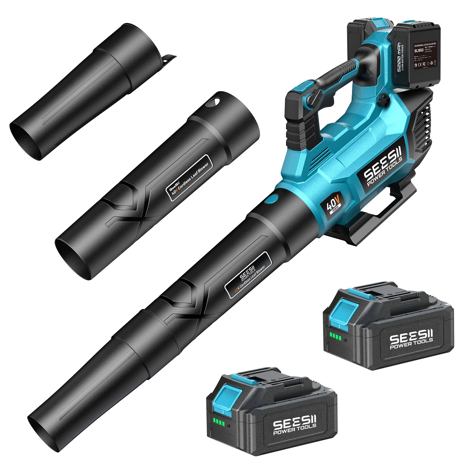 SEESII Leaf Blower Cordless with 2*4.0Ah Batteries and Charger, 5 Speed Mode Electric Rotatable Outdoor Blower for Lawn Care and Leaves Cleaning, Powerful and Lightweight for Yard, Patio,Garden,Grass
