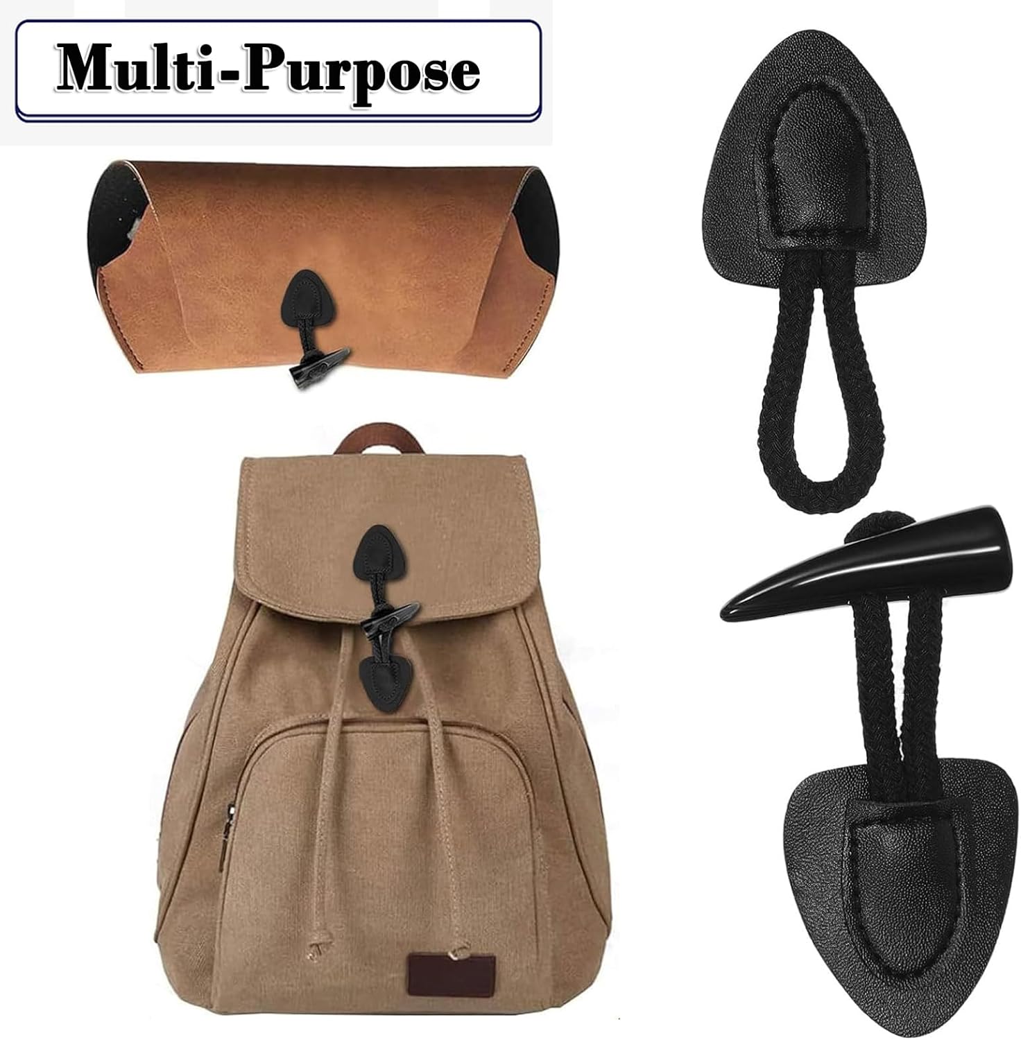 4 Pairs Large Coat Buttons, Leather Horn Buttons with Cotton Rope Button, PU Vintage Closure Fabric Buttons for Sewing Coats DIY Coats Jackets Decoration