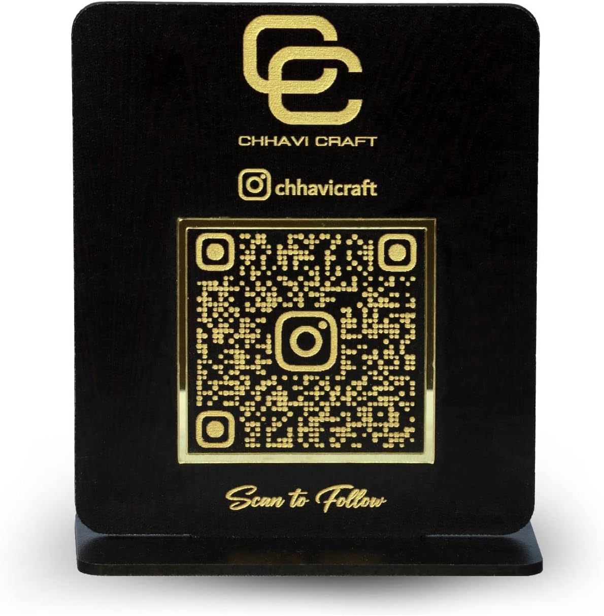 Personalized social media QR code button (Black wood Venge) Black Instagram button scan to follow instagram logo Gpay phonepe QR code stand for shop