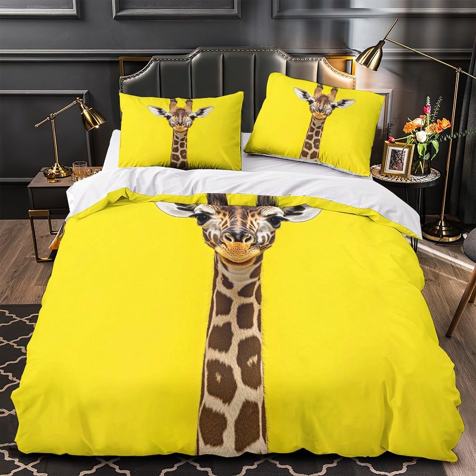 Housse de couette respirante girafe anti-acarien lit simple 1 place
