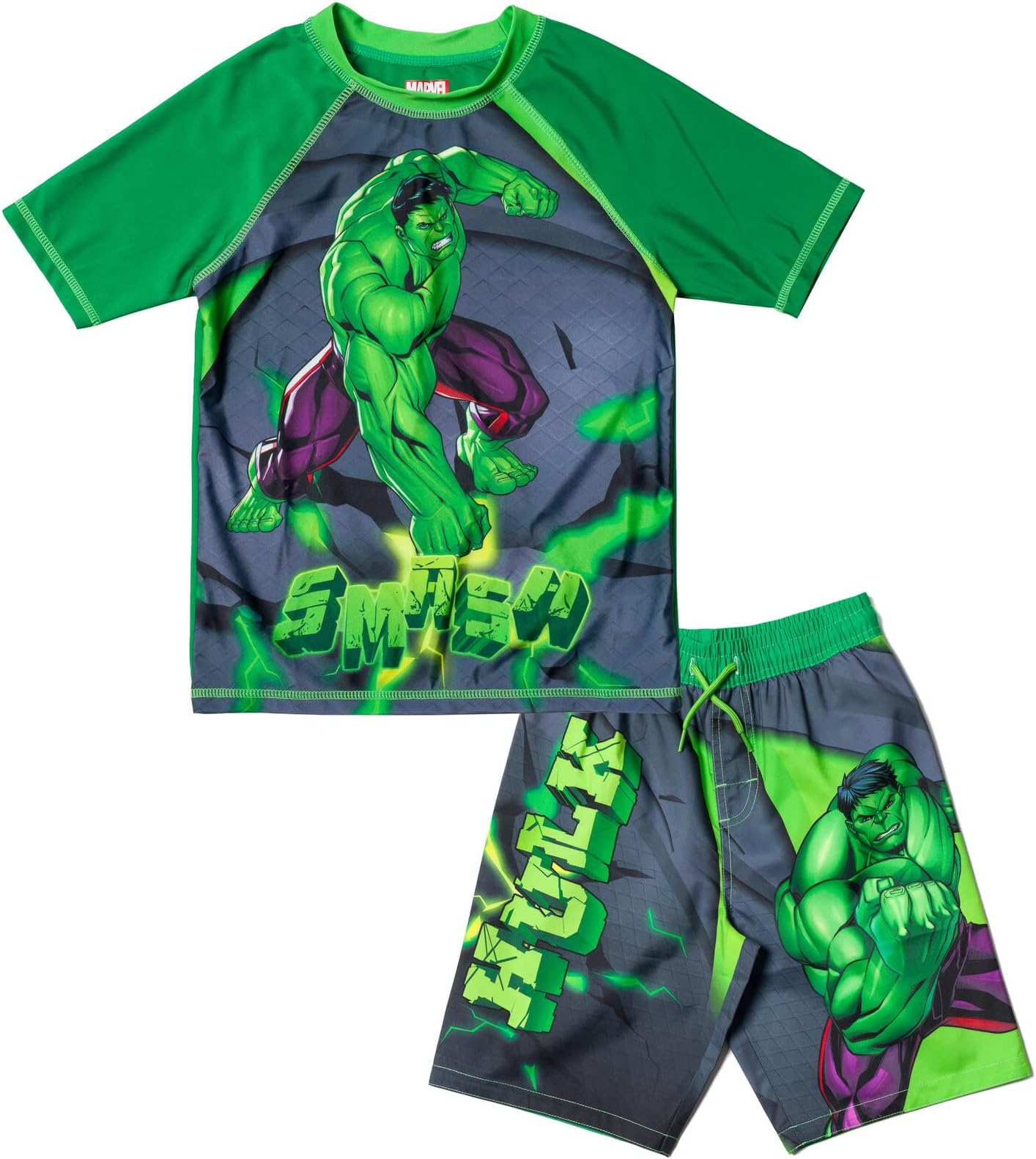 Marvel Avengers Spider-Man Captain America Hulk Iron Man Pullover Rash Guard & Swim Trunks Outfit Set Toddler to Big Kid