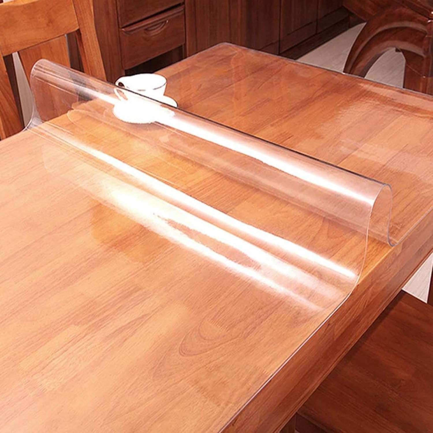 1.5(mm) Thick Crystal Clear Dining Table Cover, Clear PVC Table Protector Cover Mat Waterproof Crystal Soft Plastic Square Bedside Sofa Living Room Wipeable Waterproof Vinyl Cloths4.6x8.2FT