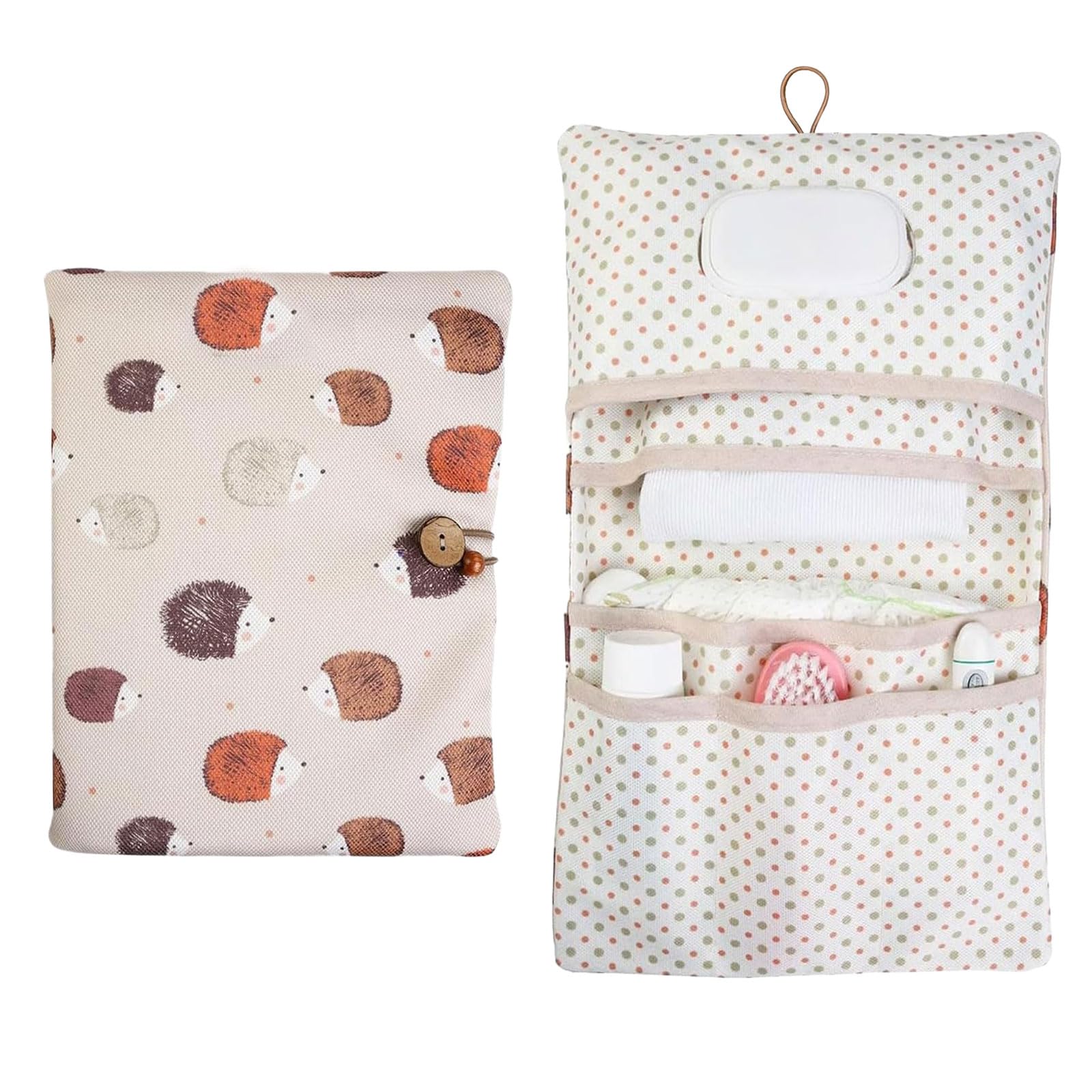 LAINIKE Windeltasche Organizer und Kosmetiktasche 2in1 Windeltasche Kleine Wickeltasche Organizer Baby Windeltasche für Mutter Unterwegs (Igel)