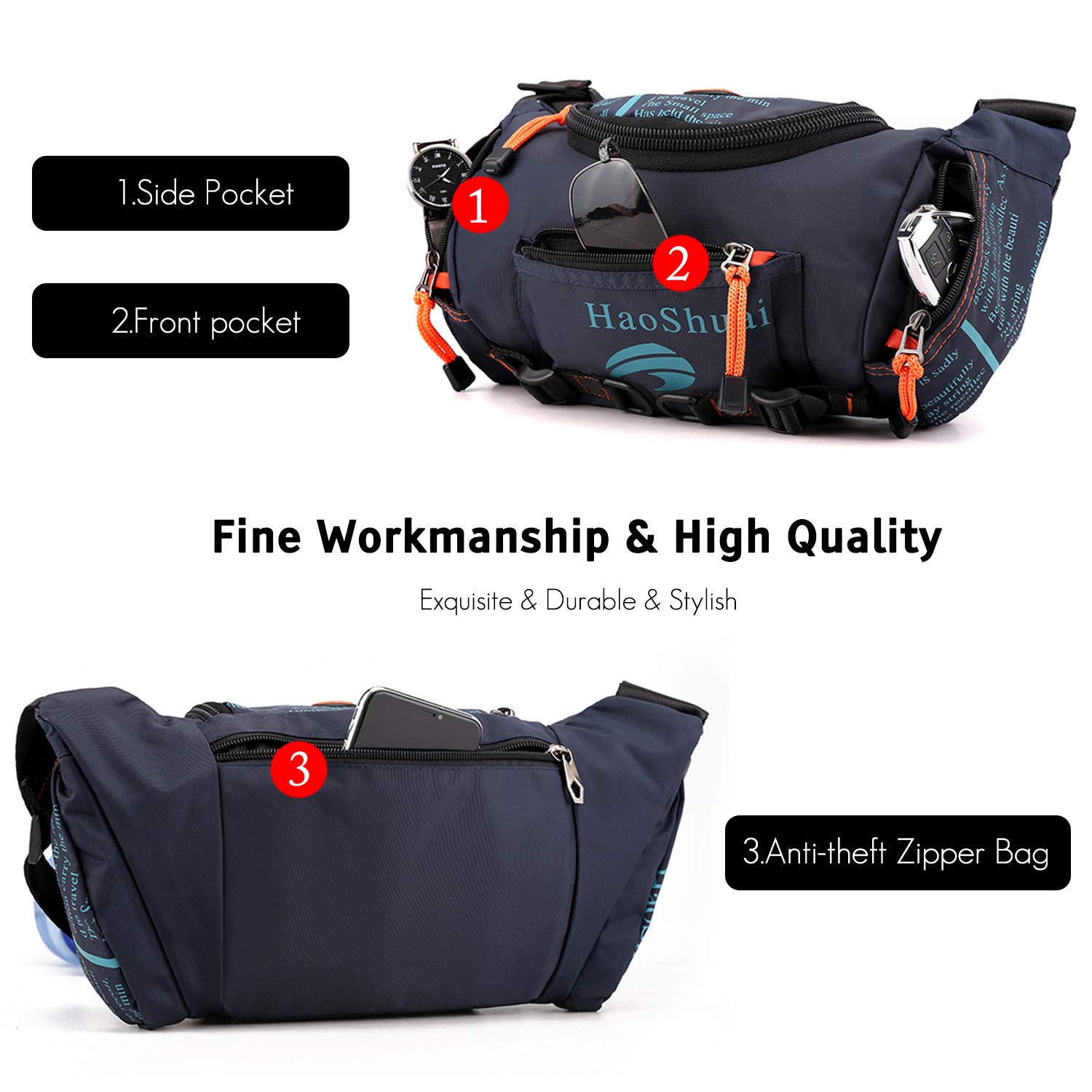 FANDARE Casual Bolso Pecho Bolsos de Hombre y Pecho al Aire Libre Cangurera Sling Bag Bolsos Cruzados Bandoleras Cruzada Mochilas y Bolsas de Viaje Deportes Ciclismo Montañismo Nylon Azul Oscuro