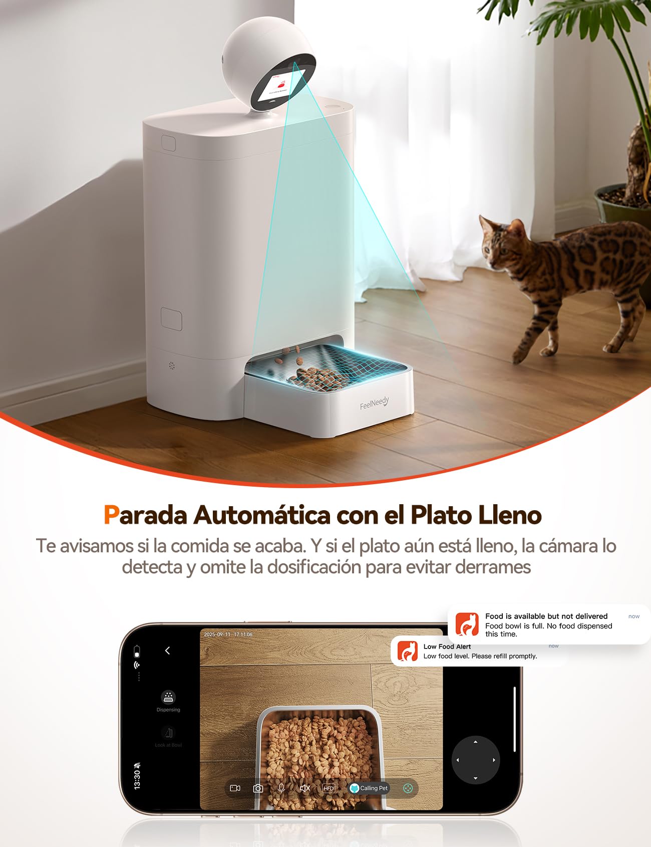FEELNEEDY 5.5L Comedero Gato Automatico con Cámara 360°, Video 3MP HD con Visión Nocturna y Audio Bidireccional, 2.4G/5G Dispensador Comida Gatos/Perros, Pantalla IPS & App Control, Grabación de Video