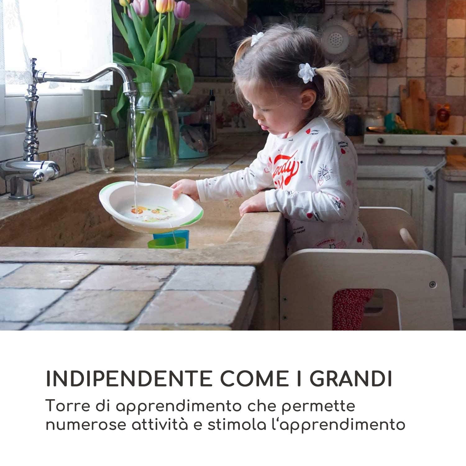 Moblì® Naturalna Wieża Montessori z Regulowanymi Półkami Drewniana Toscana