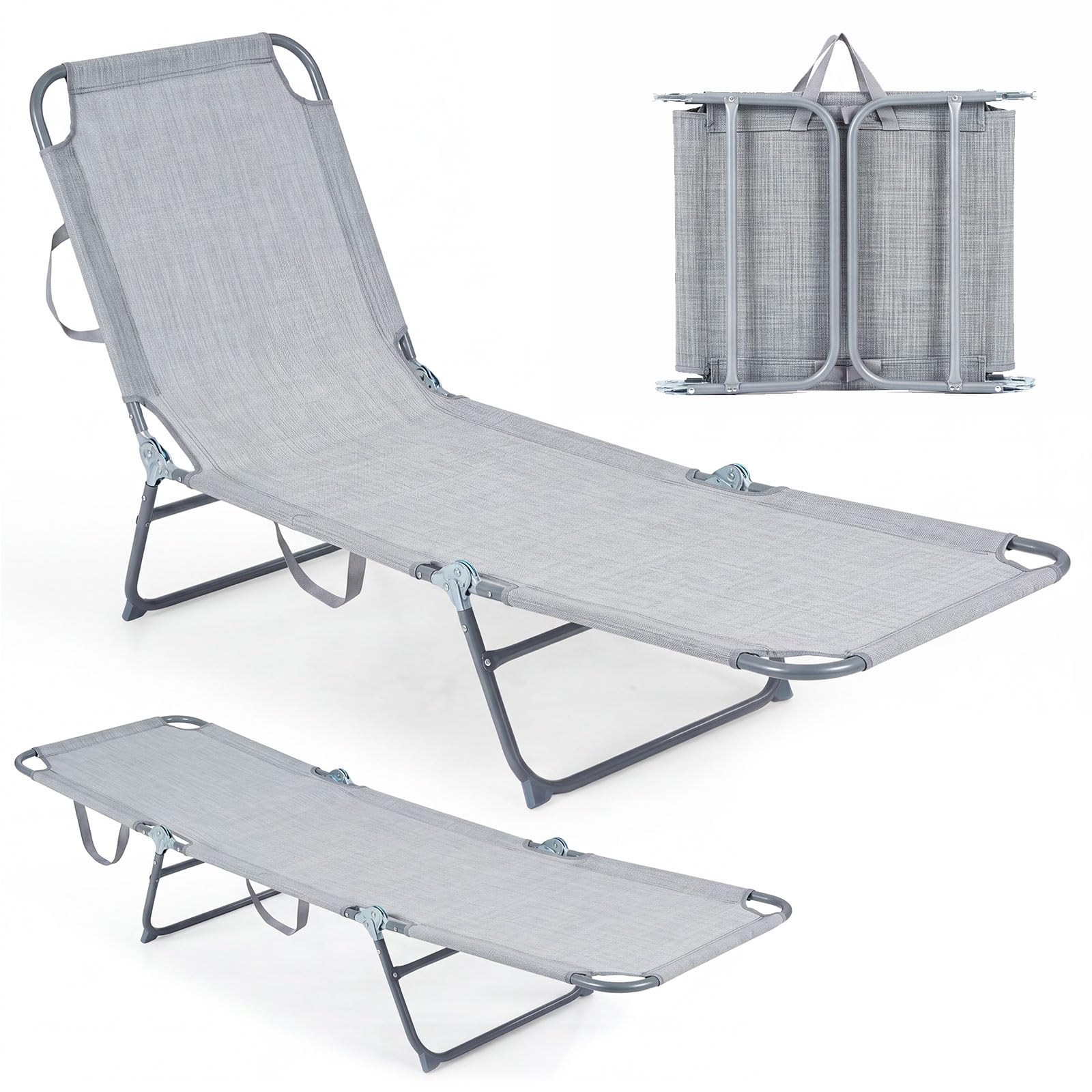 COSTWAY Folding Sun Lounger, Adjustable Garden Recliner Chair (Grey)