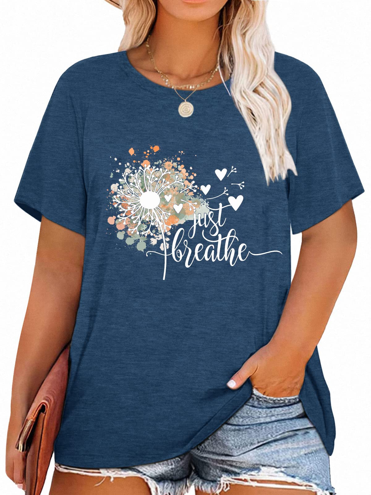 Womens Plus Size Dandelion Print Tshirt Cute Graphic Floral Tees Short Sleeve Summer Blessed Tee Tops