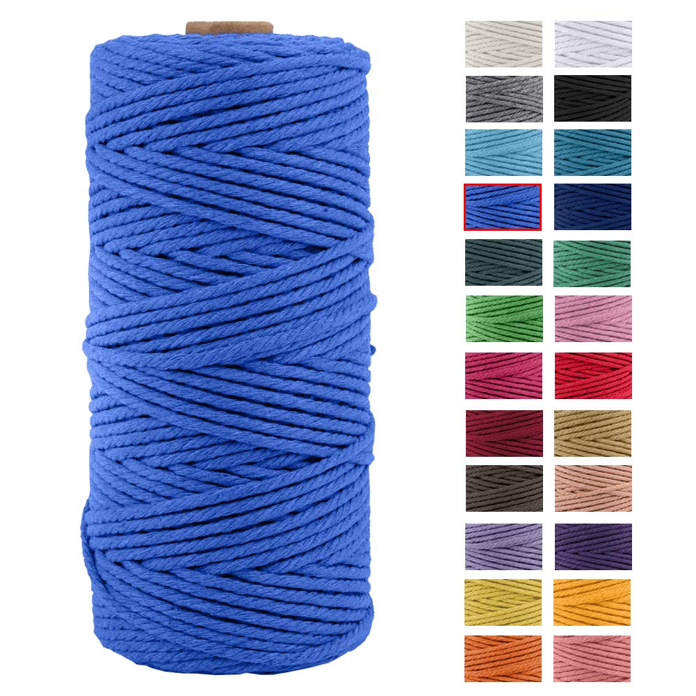 Jeogyong Blue Macrame Cord Thick Natural Cotton Cord Yarn Macrame Rope For Wall Hangings, Plant Hangers, Diy Crafts, Home Decorations, Gift Wrapping 3Mm X 100M (Blue)