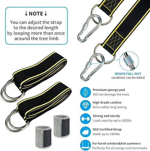 Miniatura 2 de Correas extralargas para columpio de árbol, kit de correas colgantes de árbol de 10 pies con capacidad para 1800 libras con protector de árbol,