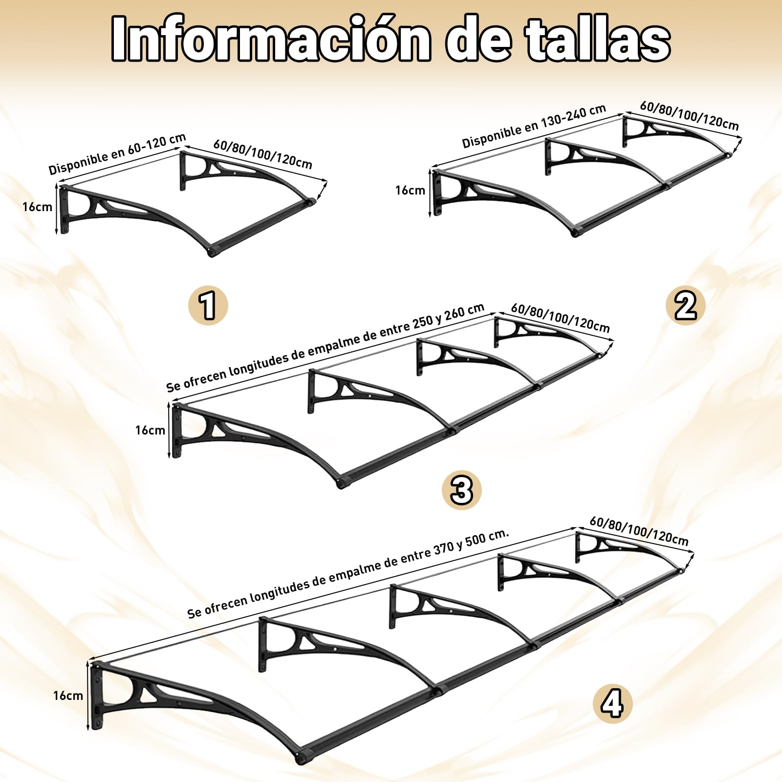 Marquesina para Puerta 60×180cm, Marquesina para Puerta de Entrada, Toldo Exterior de Policarbonato y Aluminio, Protección contra Lluvia, Nieve y Sol, Fácil Instalación