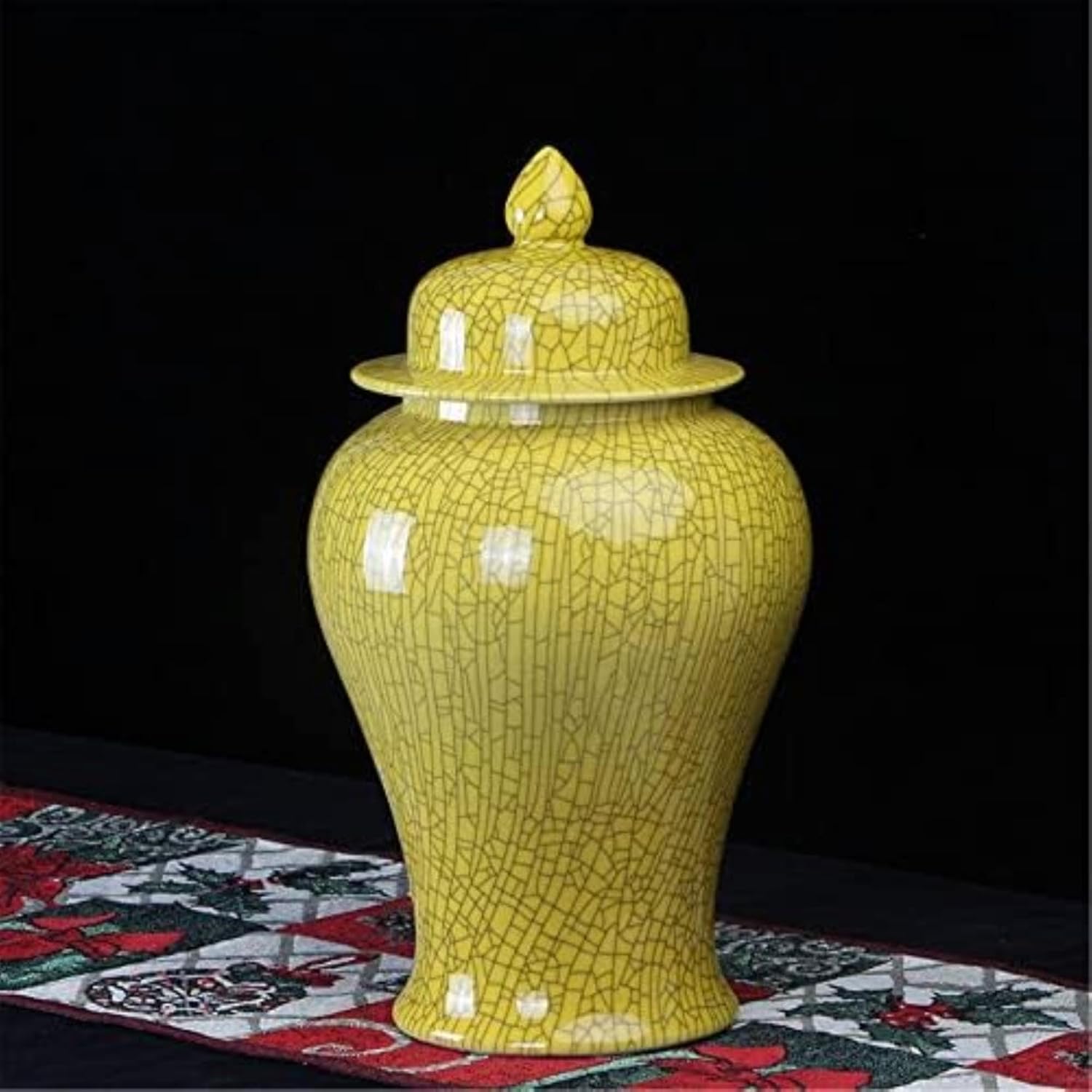 XENITE Ceramic Jars,Tea Jar,Chinese Style Storage Jars,Yellow Ginger Jars Vase with Lid Ceramic Jar Porcelain Vase Decorative Jars for Home Decor (Size : Height 17.3 inches) (Color : Yellow)