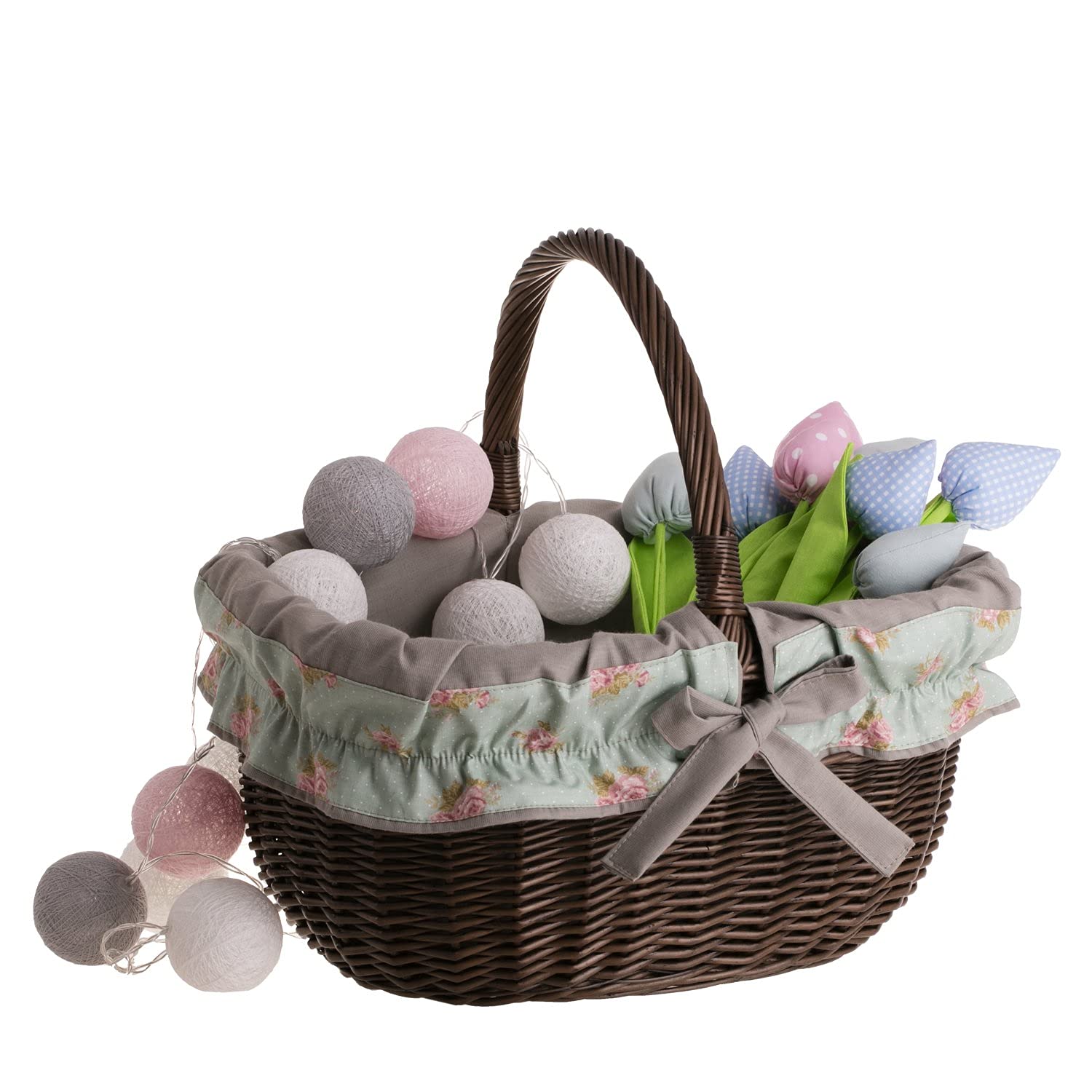 Cesta de la Compra de Mimbre en Color marrón Oscuro, Ovalada, Cesta de Planchar con Adornos, Cesta de Regalo