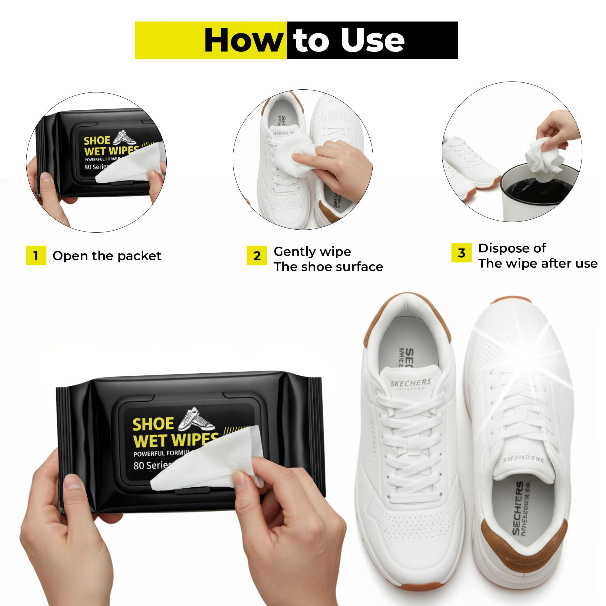 Shoe Wipes Instant Sneaker Cleaner, 80 Pcs Each