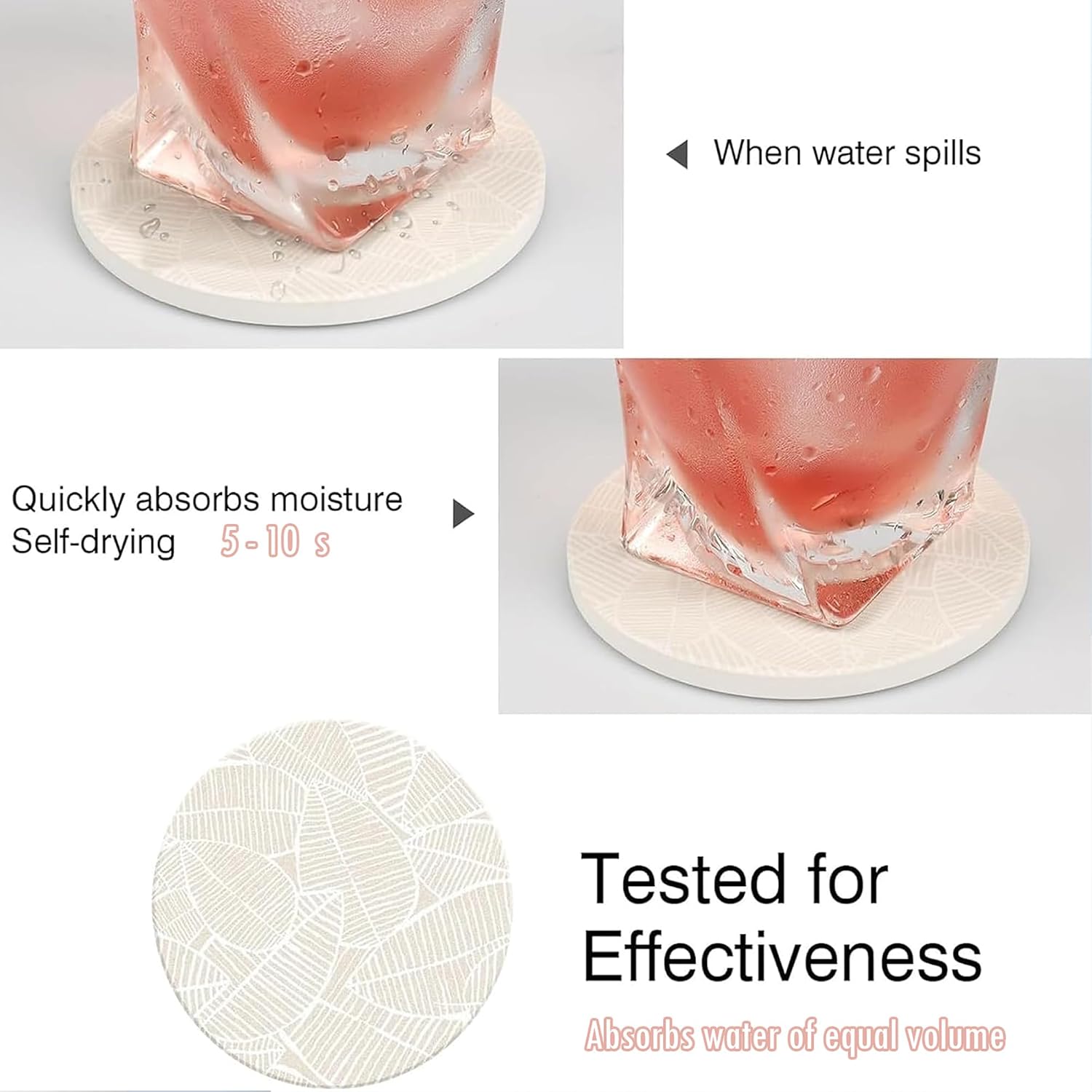 Absorbent Ceramic Leaf Coasters Set of 4 with Cork Back