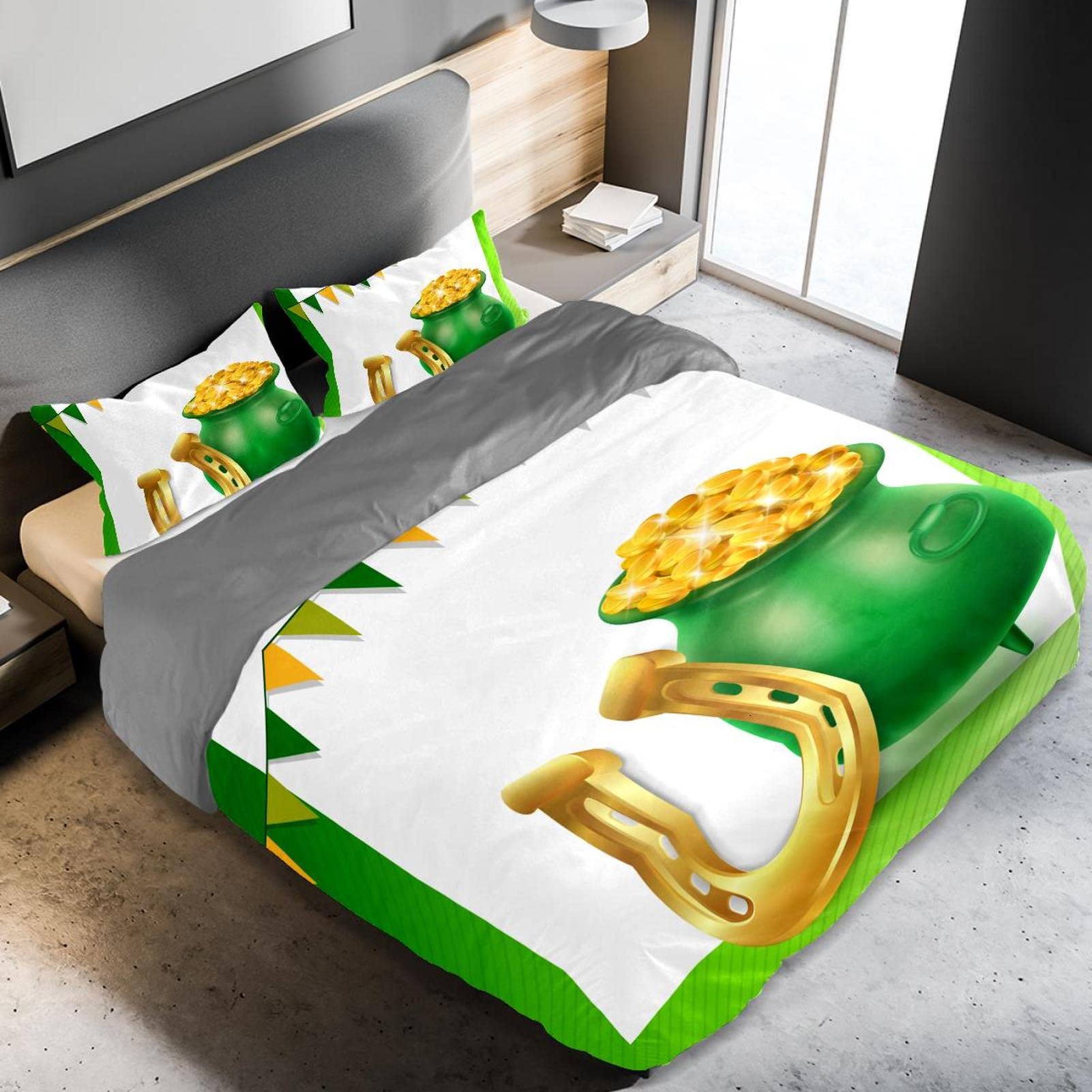 Parure de lit Tencel délavé housse de couette 2 taies linge de lit double doux