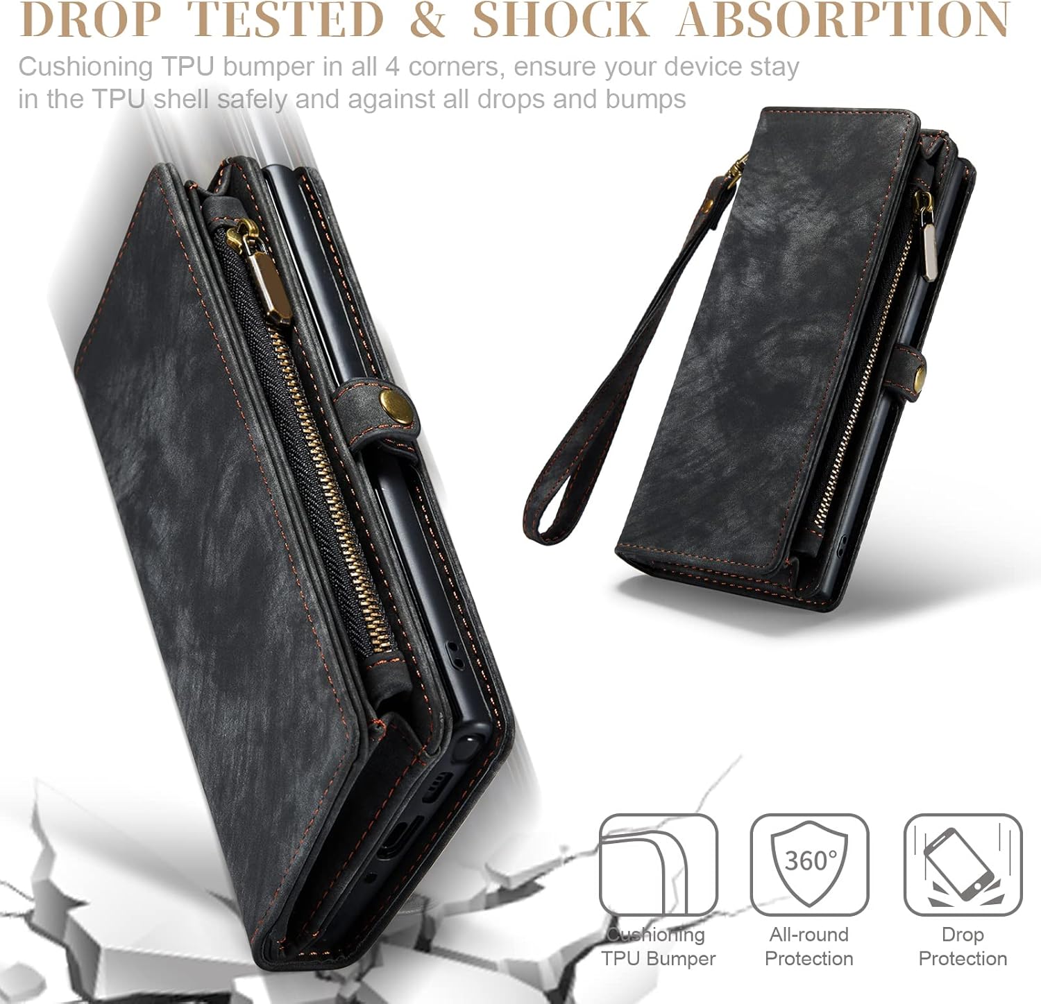 Asuwish Phone Case for Samsung Galaxy Note 10 Glaxay Note10 5G Zipper Wallet Detachable Cover with Tempered Glass Screen Protector and Flip Card Holder Cell Gaxaly Notes 10s Ten Not S10 Women Black