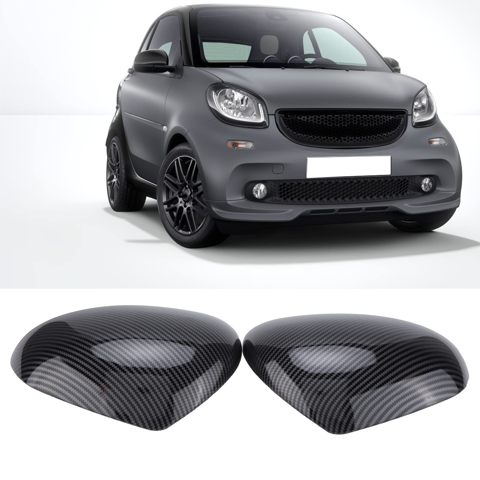 Keenso Shell di Alloggi per Specchio 1 Coppia di Auto, Tappi a Specchio Retrovisore Si Attaccano Alla Sostituzione di Alloggi Protettivi per Smart Fortwo/Forfour 453 2015-2021 (Look di carbonio