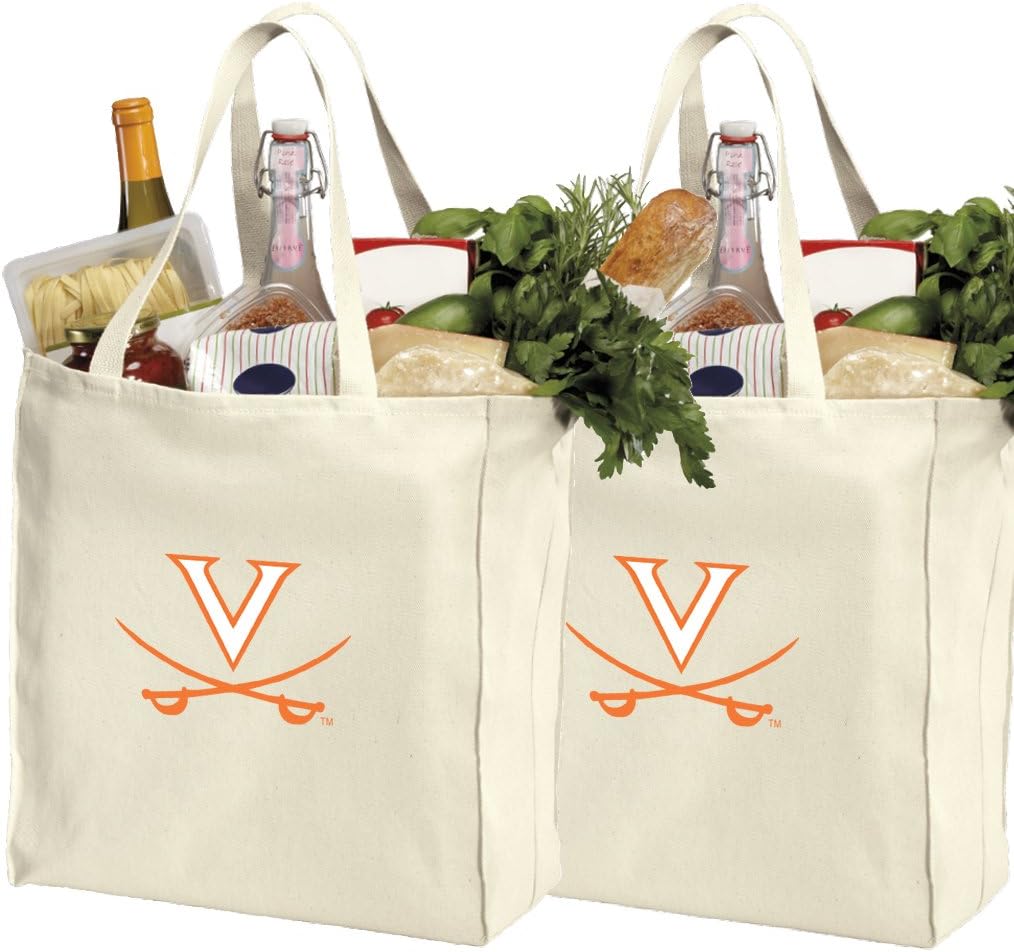 Broad Bay Reusable University of Virginia Shopping Bags or UVA Grocery Bag 2Pc SET NATURAL COTTON