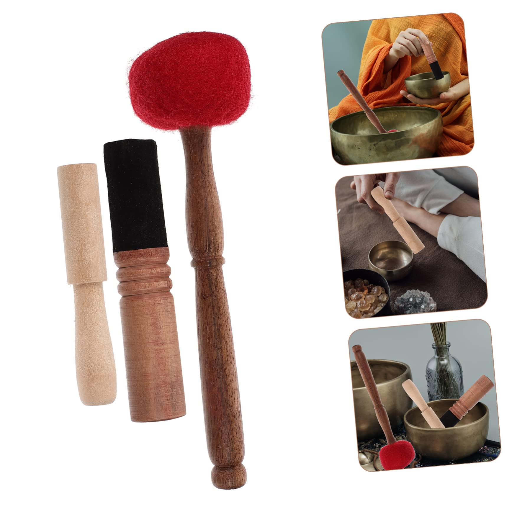 BESPORTBLE 3Pcs Wooden Mallet for Singing Bowl Accessories Sound Bowl Stick Bowl Rod Durable Easy to Grip present for Music Lovers