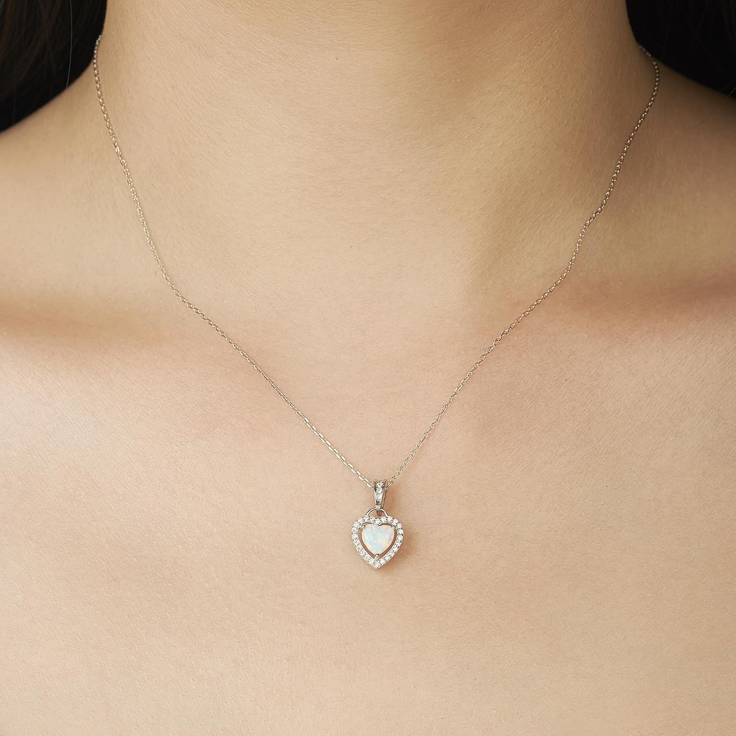 Opal Necklaces for Women, Dainty 925 Sterling Silver Gemstone Pendant, October Birthstone Opal Gemstone Birthday Christmas Gift Jewelry, 16+2inch - Image 4
