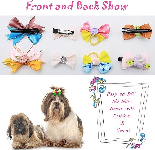 Miniatura 4 de 200 lazos para el pelo de perro, 100 pares de lazos de metal con clip para perro con perlas y flores para peluquero, niño, niña, Yorkie, cachorros