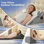Sasttie Wedge Pillows for Adult, 2PCS Adjustable Bed Wedge Pillow for Post Surgery, Triangle Pillow Headboard with Bolster Cushion for Sleeping, Acid Reflux, Neck & Back Support, White and Dark Grey