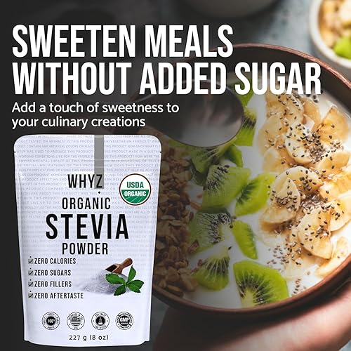 Miniatura 3 de WHYZ Polvo de stevia orgánica, 1621 porciones, edulcorante premium cero calorías, extracto de stevia puro en polvo, polvo edulcorante natural para