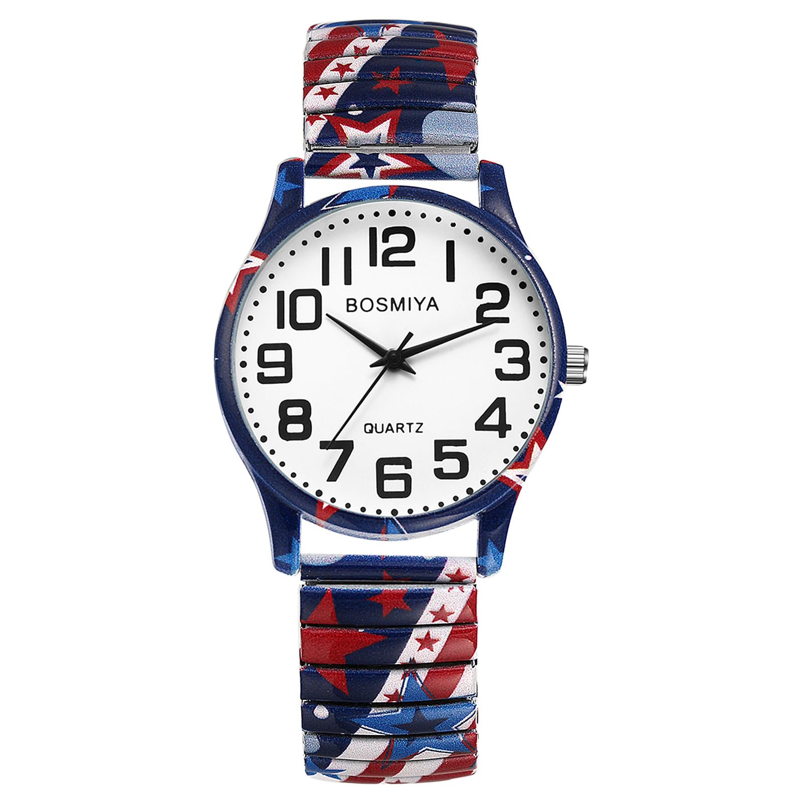 OIDEA Elastisch Armbanduhr für Herren Damen: Unisex Quarz Uhr Gemälde Irises USA Flagge Der Kuss Edelstahl Armband Bohemian Stil Arabischen Ziffern Geschenk für Männer Frauen