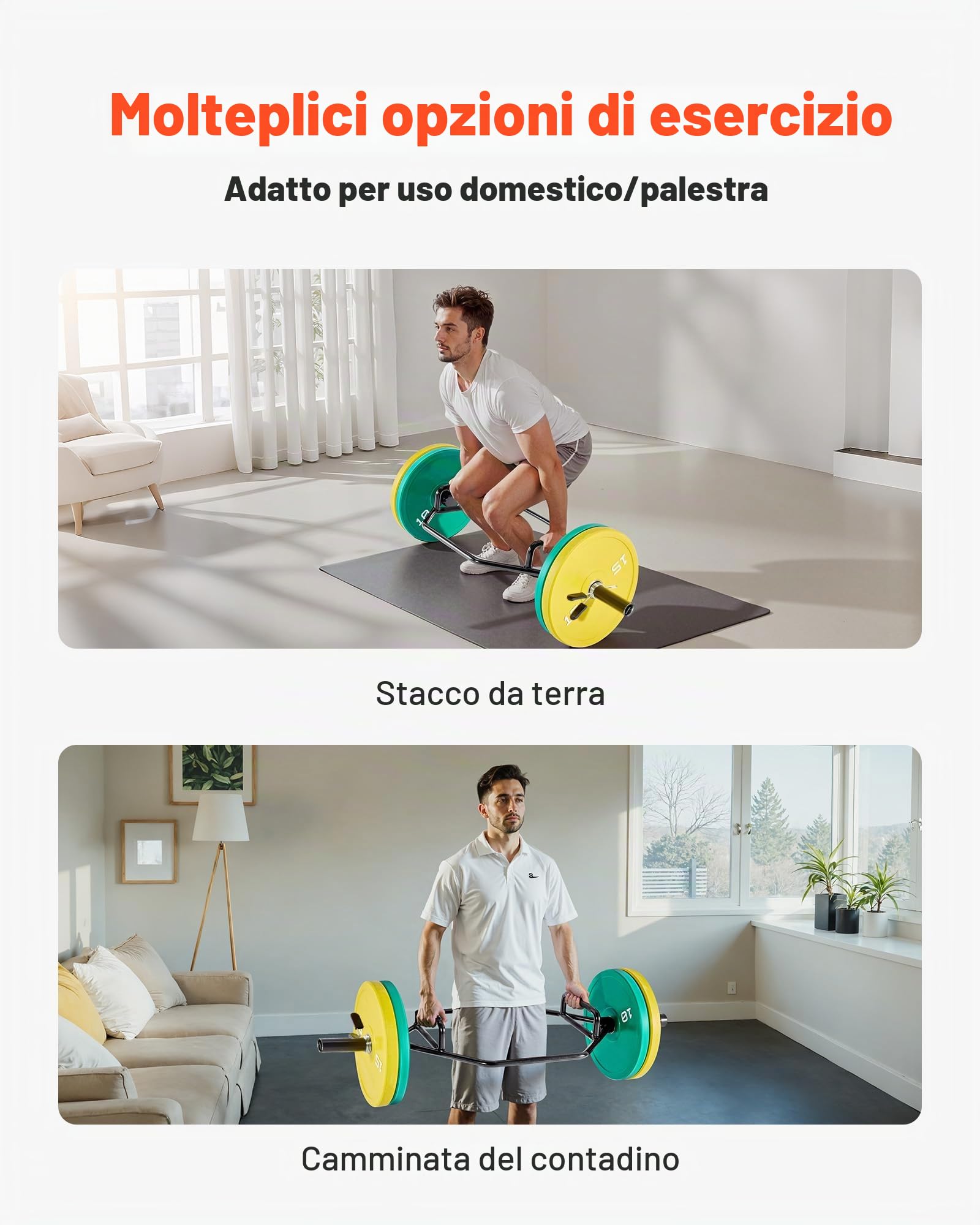 VEVOR Barra per Manubrio Esagonale con Impugnatura Antiscivolo per Allenamento 50 mm Capacità di Carico 360 kg, Attrezzatura per Sollevamento Pesi Allenamento della Forza, da Palestra per Squat
