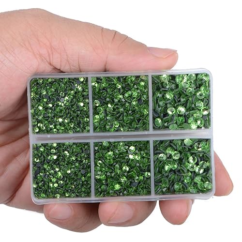 Miniatura 3 de LPBeads 6400 piezas de pedrería termoadhesiva peridoto con base plana, 5 tamaños mixtos, gemas de cristal redondas de vidrio con pinzas y lápiz para