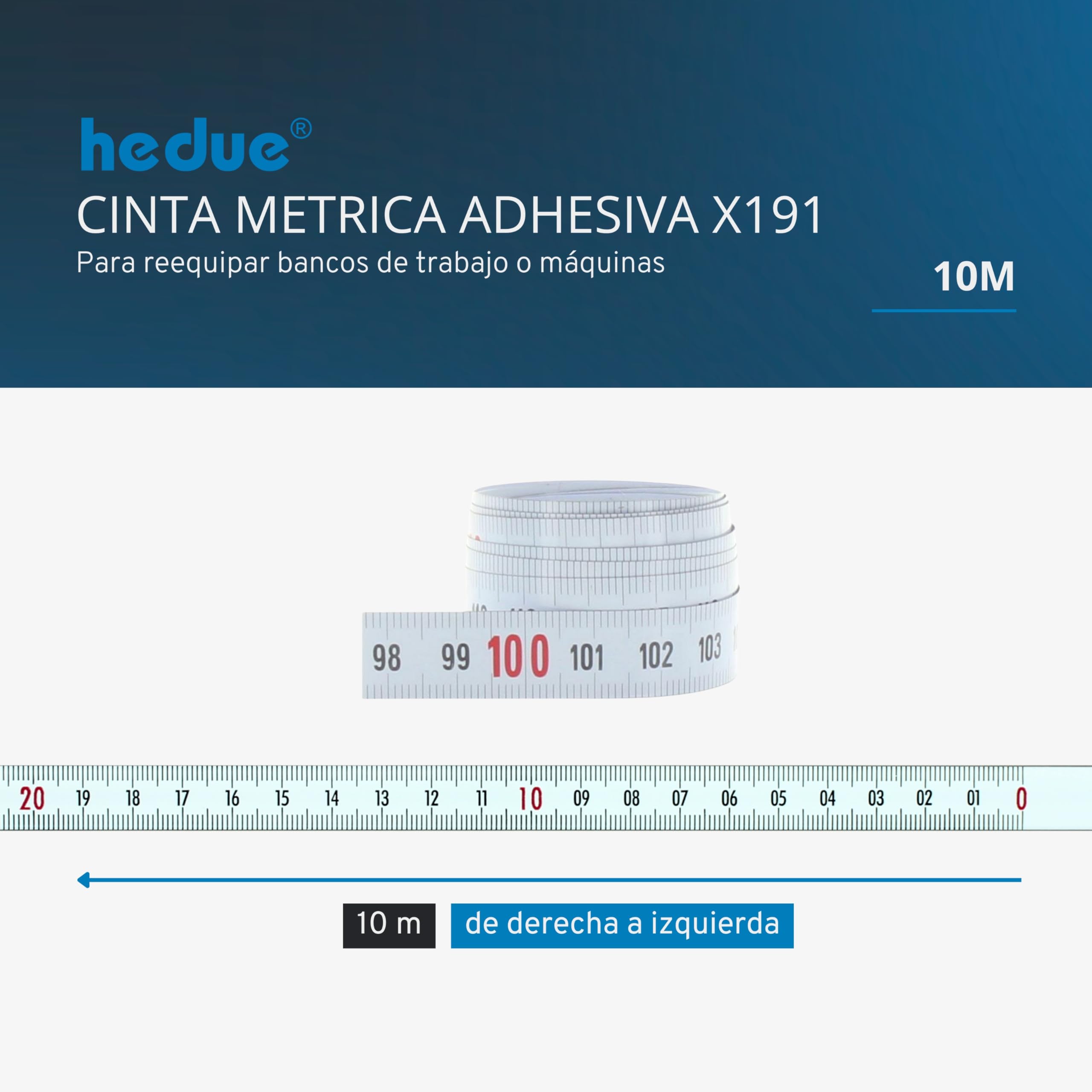 Cinta metrica adhesiva 10m - Cinta métrica autoadhesiva, de derecha a izquierda