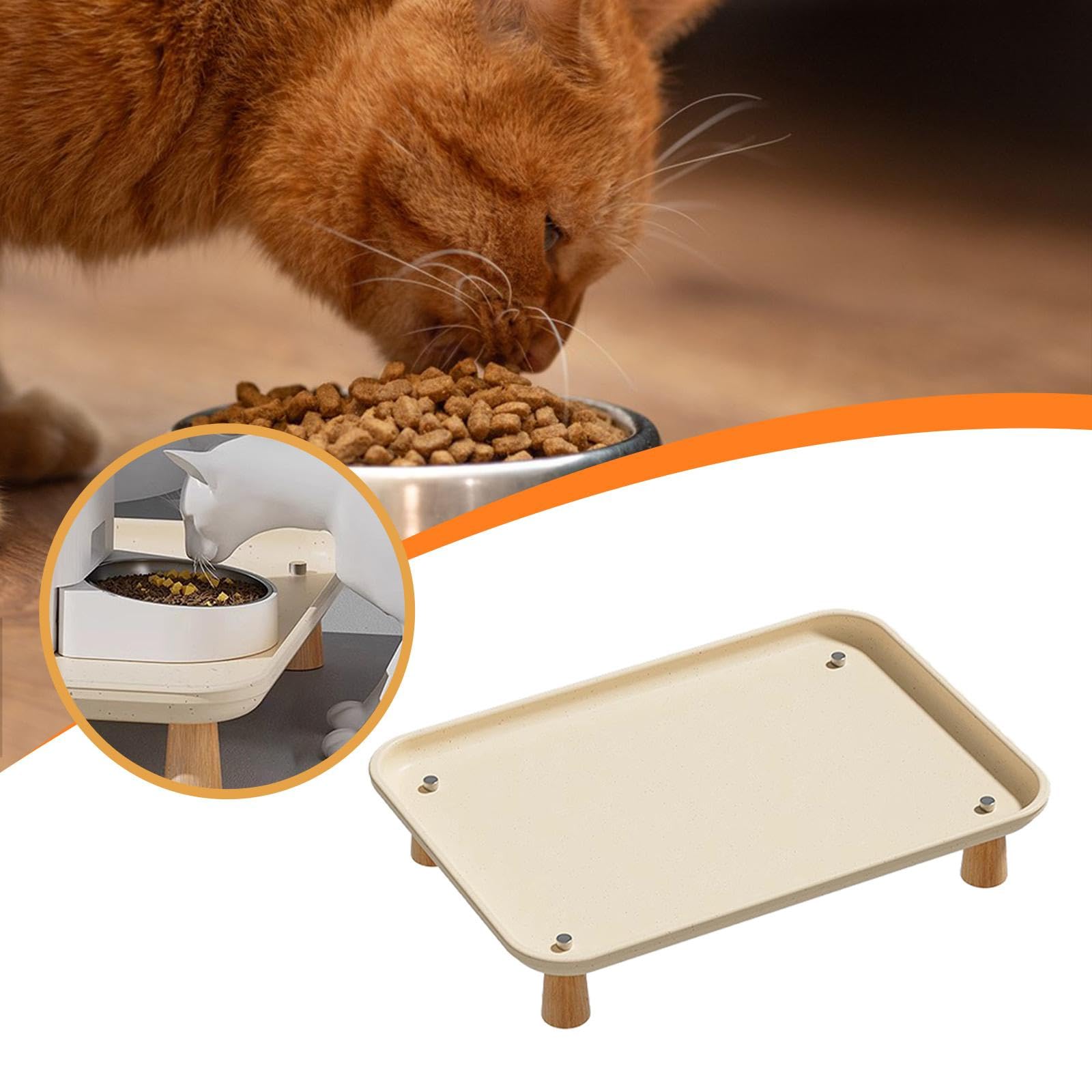 Supporto Rialzato Ciotola per Gatti Dispenser Cibo Animali Mensola Elevata Portaciotole Alzato Struttura Stabile in Legno E Metallo Adatto per, Bianco