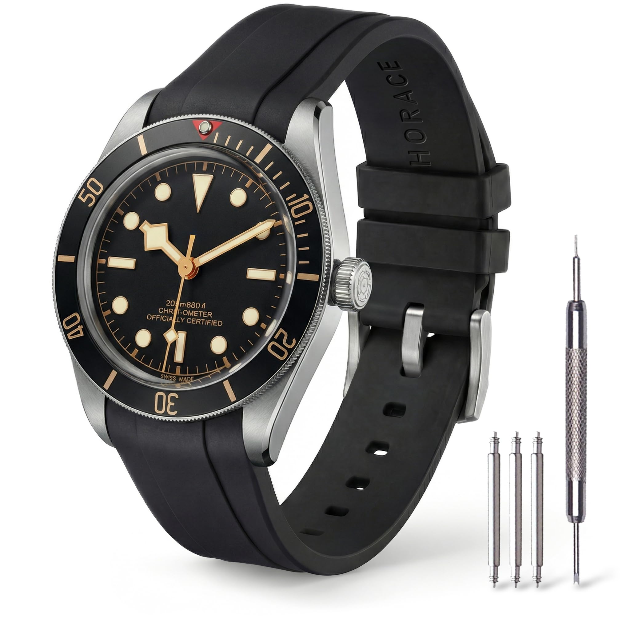 HORACE Correa de Reloj 20 mm de Goma FKM Premium – Suave, Impermeable y Duradera – Compatible con Tudor Black Bay 58 & GMT 39mm