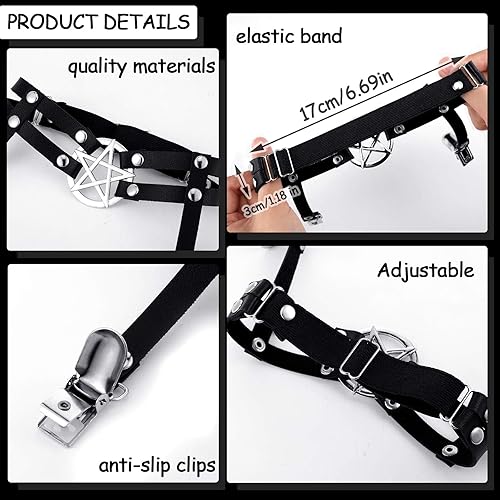 Miniatura 3 de Syhood 6 ligueros altos hasta el muslo, en forma de corazón, estrella, nudo de mariposa, liga punk, pierna punk, con clips antideslizantes,