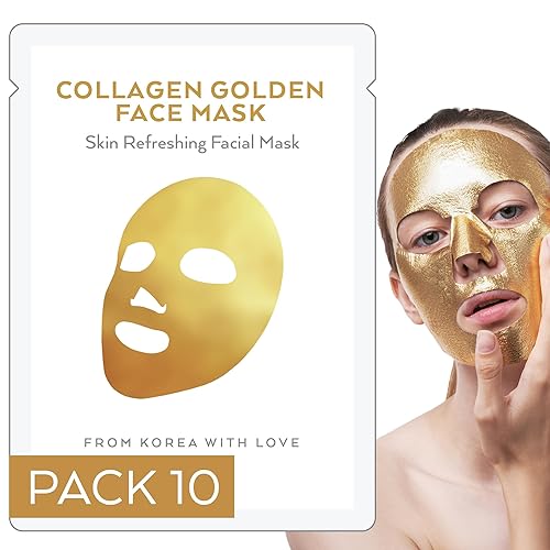 Paquete de 10 mascarillas de colágeno coreano, mascarilla facial de oro de 24 quilates, alternativa premium a las máscaras coreanas de hoja, máscara