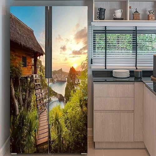 Miniatura 2 de Juego de envoltura de vinilo autoadhesivo para nevera, mural para puerta de penida, calcomanía extraíble para nevera, cubierta completa para puerta,