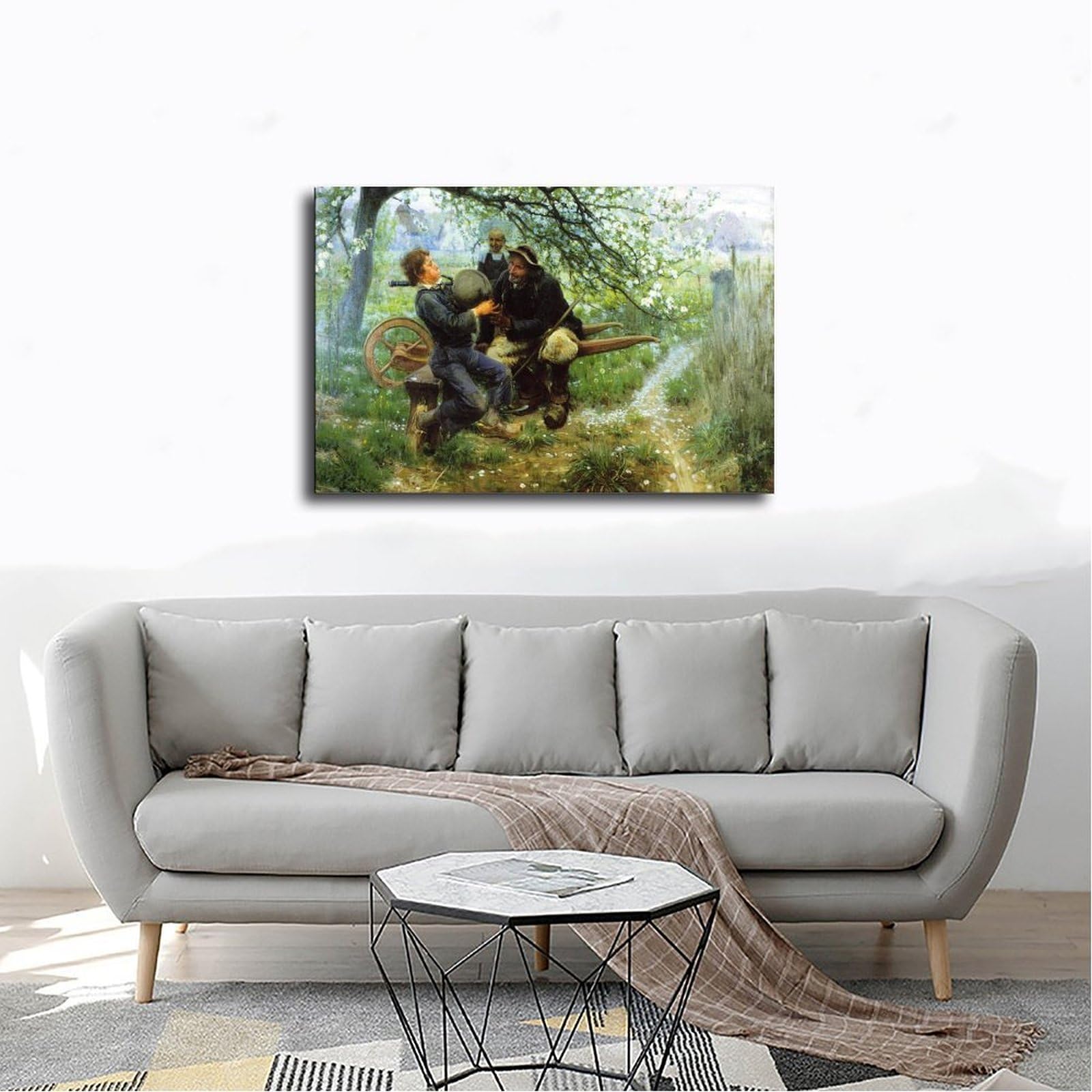Kunstdruck auf Leinwand, Motiv "The Dudelsack-Lektion von Henry Ossawa Tanner", modernes Familienschlafzimmer-Dekor, ungerahmt, 60 x 90 cm