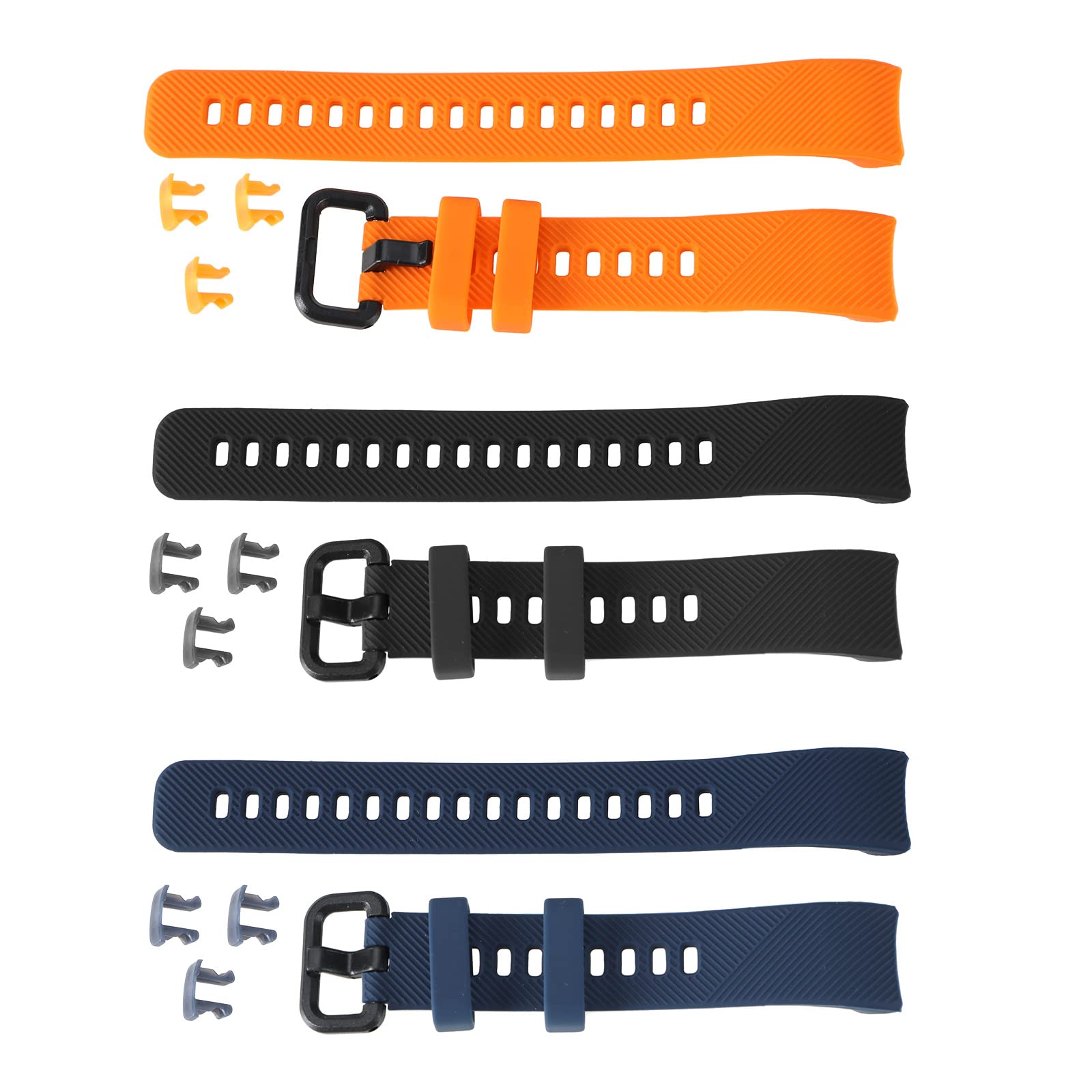 SING F LTD 3Pcs Watch Strap Replacement Compatible with Huawei Honor Band 4/5 Silicone Watch Band Adjustable Wrist Strap with Buckles 150~230mm Black Blue Orange