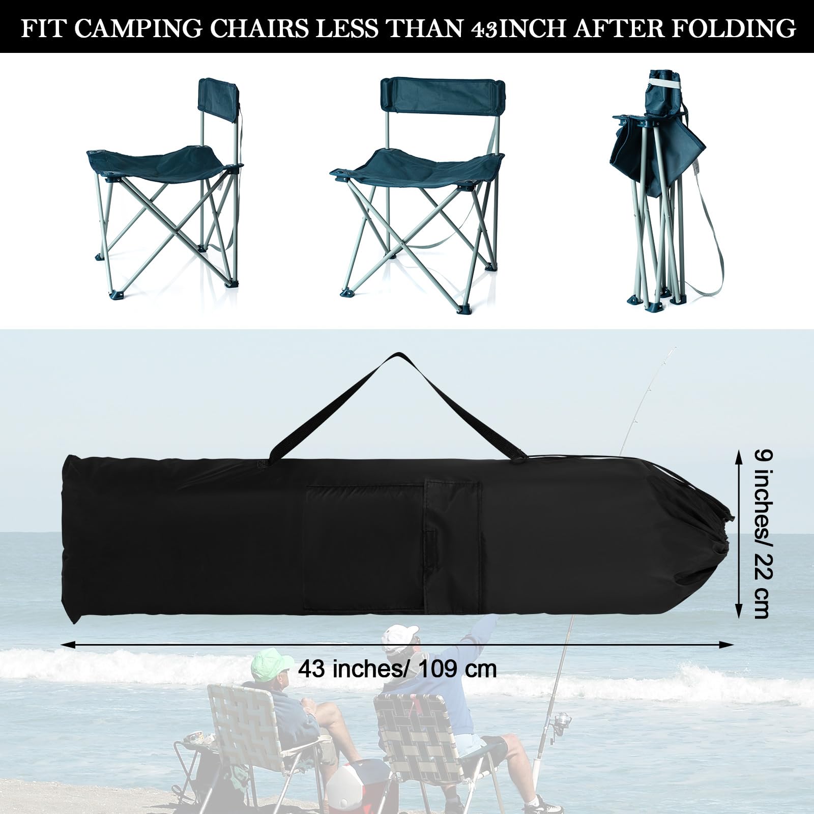 Shinylin 6 Pcs 43 x 9 Inch Camp Chair Replacement Bag Foldable Camping Bag Large Portable Carrying with Handle Strap and 2 Pockets for Outdoor, No Chair Included(Black)