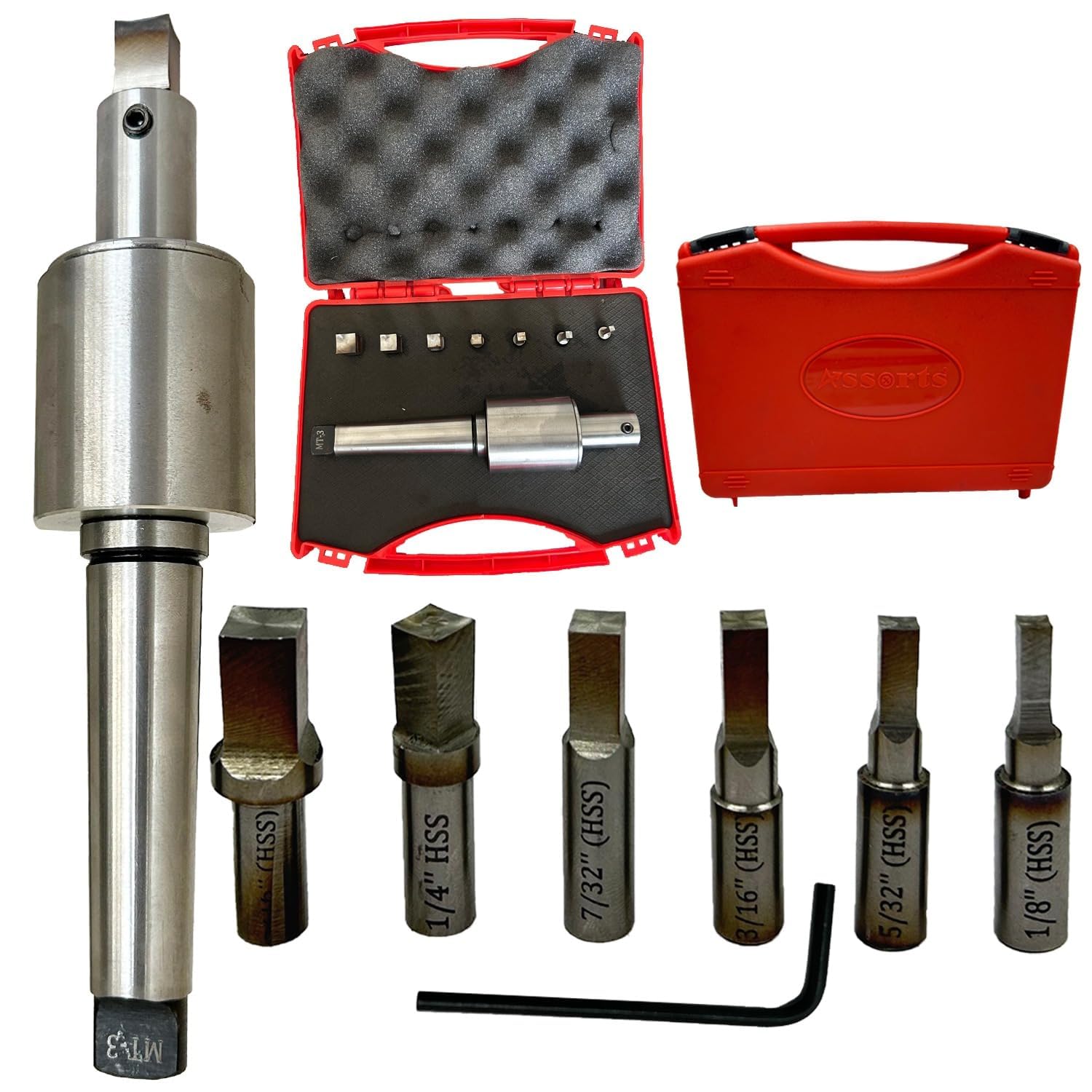 Assorts MT3 Teng Style Rotary Broach Holder Set with 7 HSS Imperial Square Broach Punches | Precision Internal Broaching Tool for Lathes, Milling Machines & CNC Machining Applications